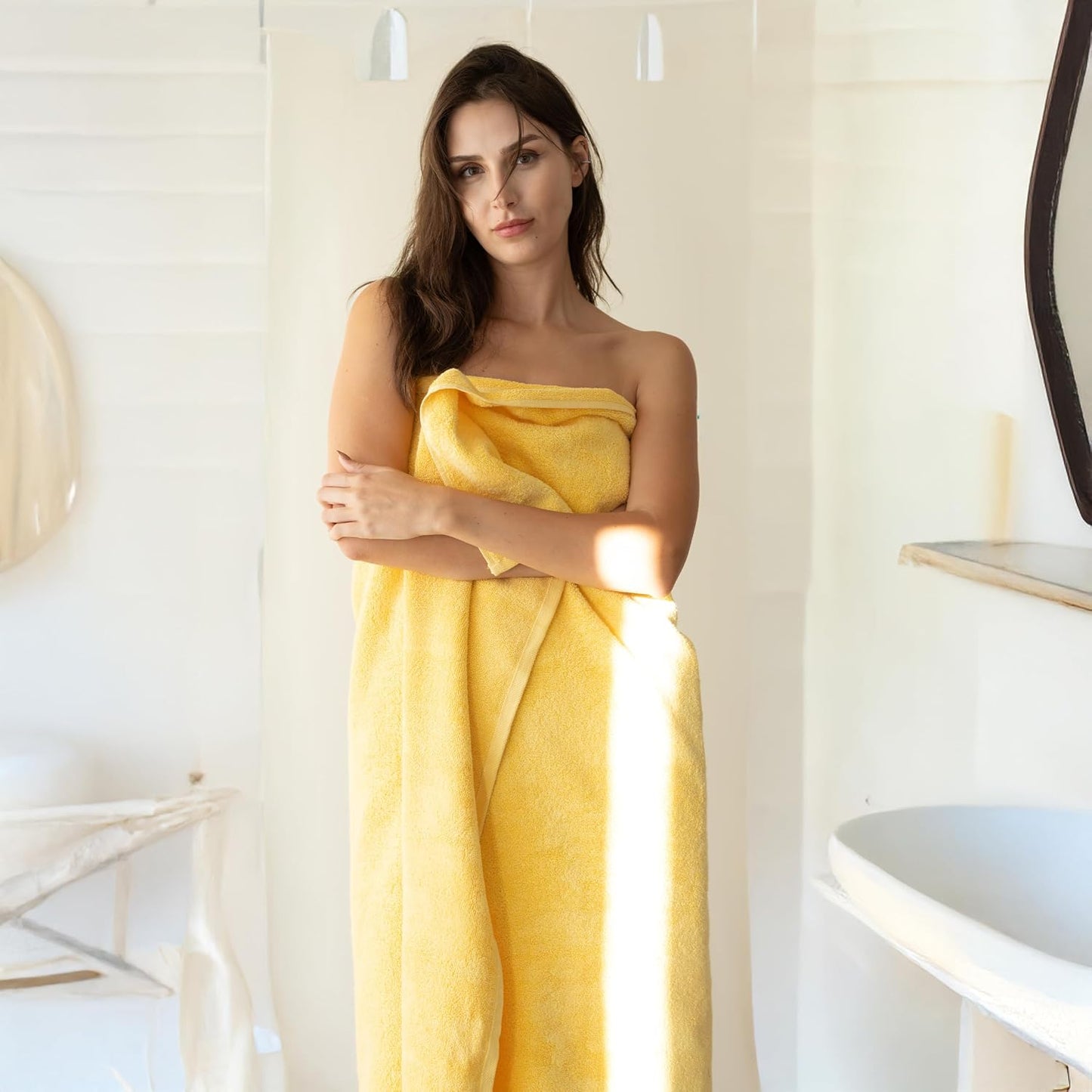 SALBAKOS Luxury 100% Turkish Cotton Bath Sheet 40x80 in (1-Piece, Yellow) | Extra Large Jumbo Oversized Bathroom and