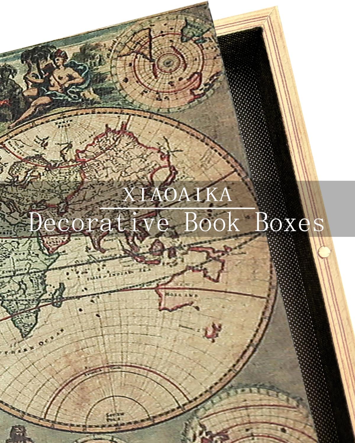 Decorative Wooden Book Boxes / 3 x Map / Set of 3
