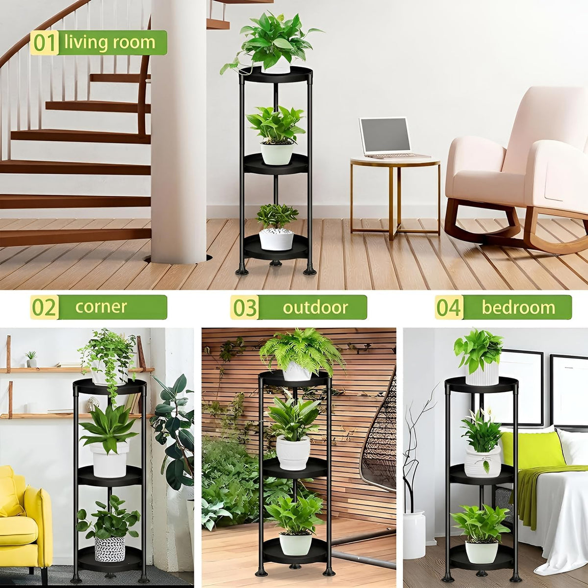 3 Tier Plant Stand Indoor Outdoor - 34'' Extra-Tall Metal Plants Multiple Tiered Plant Shelf Vertical Black