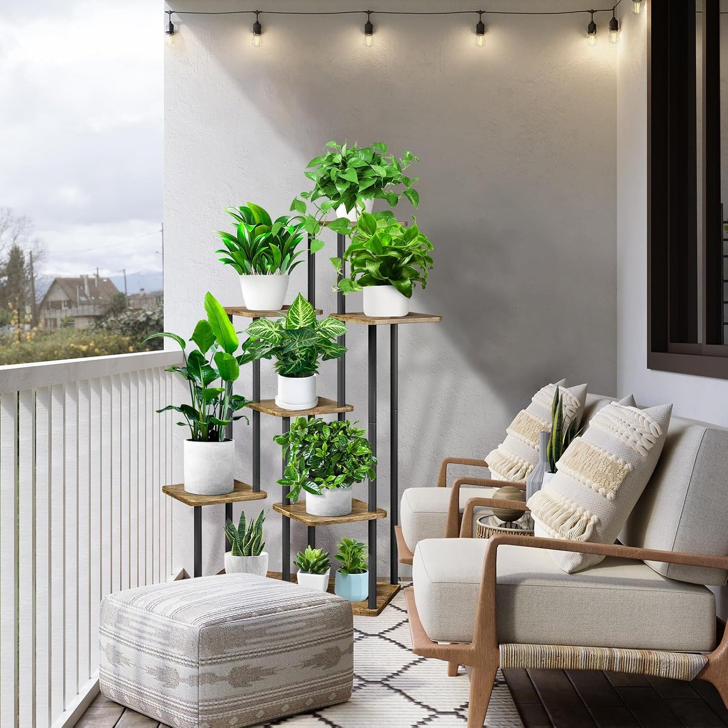 7 Tier Plant Stand Indoor, Thickened Metal Wood Corner Plant Shelf Stands for Multiple Plants, Indoor Tall Plants Stand