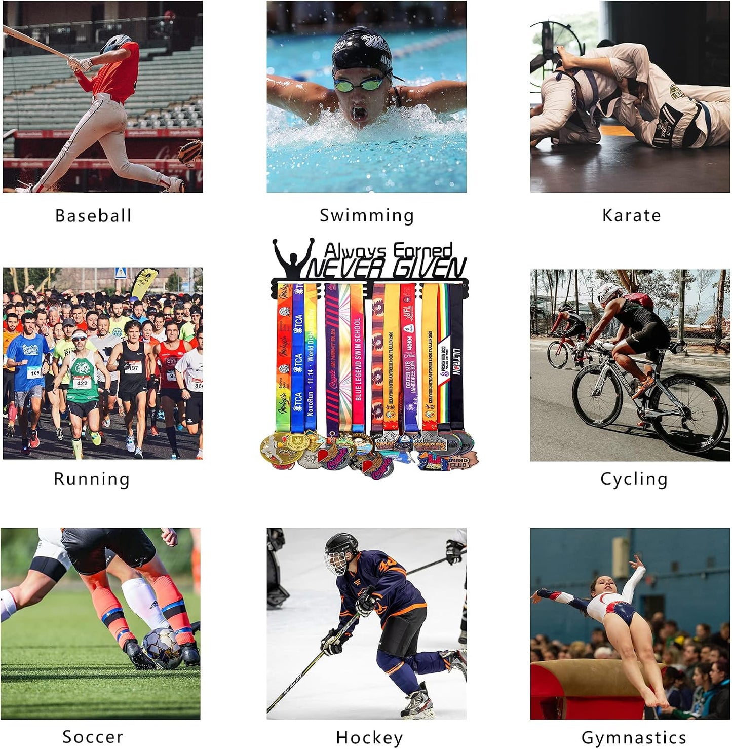Goutoports Medal Hanger Display Rack - Personalized Award Ribbon Organizer for Sports Race Runner Gymnastics Plaques