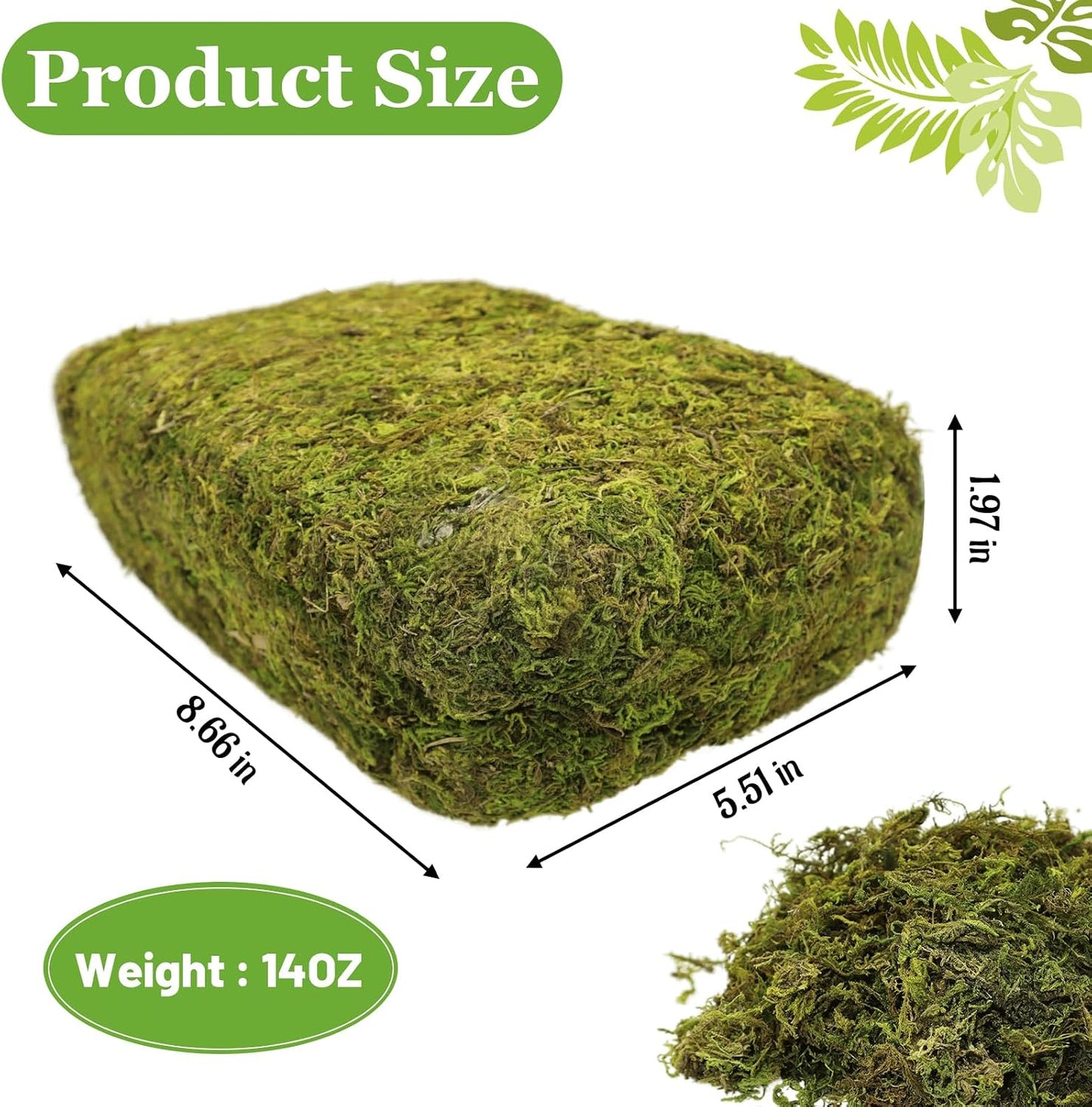 14OZ Artificial Fake Moss for Fake Plants Indoor- Faux Craft Moss for Potted Plant / 14 Oz / Green