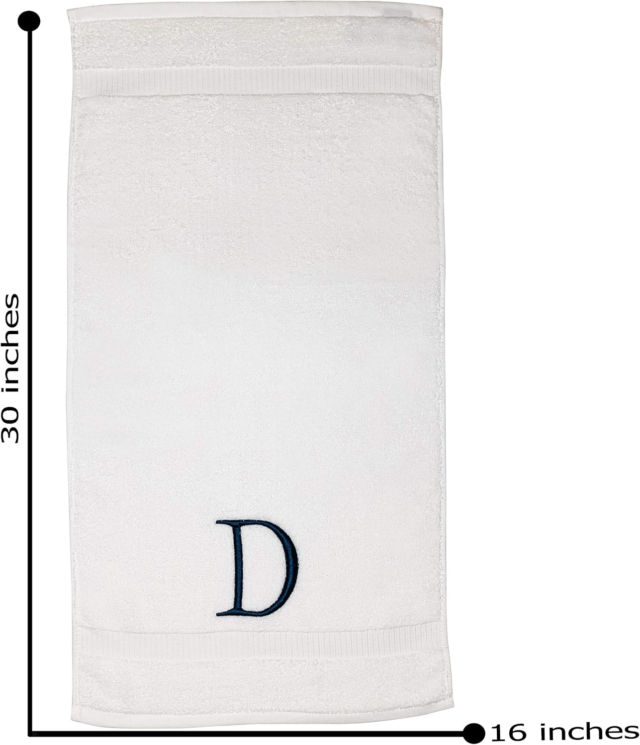 White with Navy Monogrammed Hand Towels for Bathroom - Set of 2 Letter D | Luxury Hotel Quality Initial Towels For