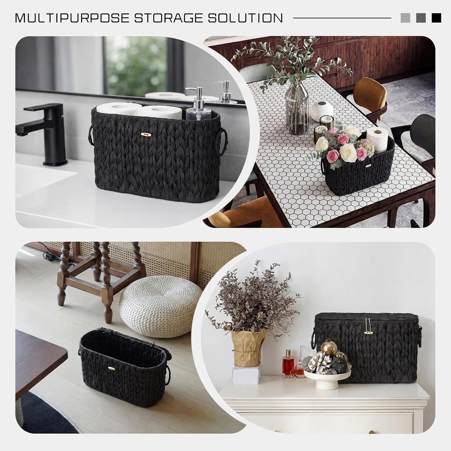 Lid Woven Bathroom Basket Toilet Paper Holder Holds up to 6 Mega / Black / Classic Style / Wicker