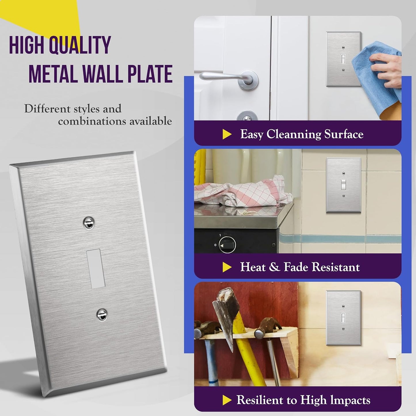 ENERLITES Toggle Light Switch Metal Cover Plate, Stainless Steel Wall Plate, Corrosion Resistant, Oversized 1-Gang 5.5"