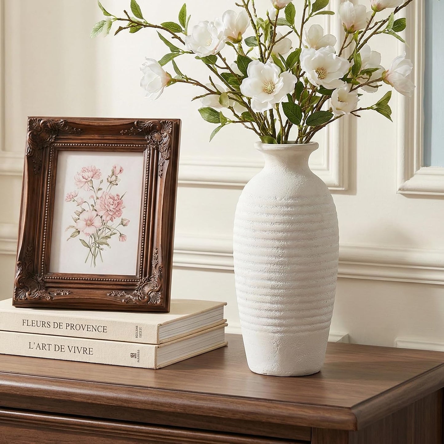 Rustic Ceramic Threaded White Vase / Off-white-14.4"tall