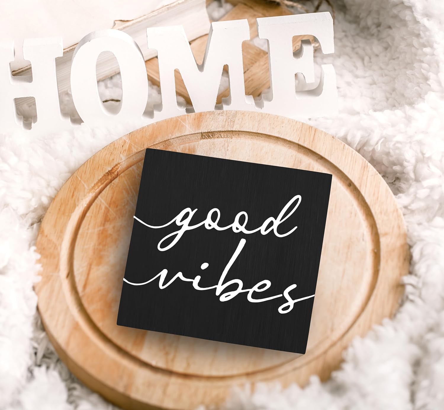 White Wood Box Sign Desk Decor / Black / 5 x 5