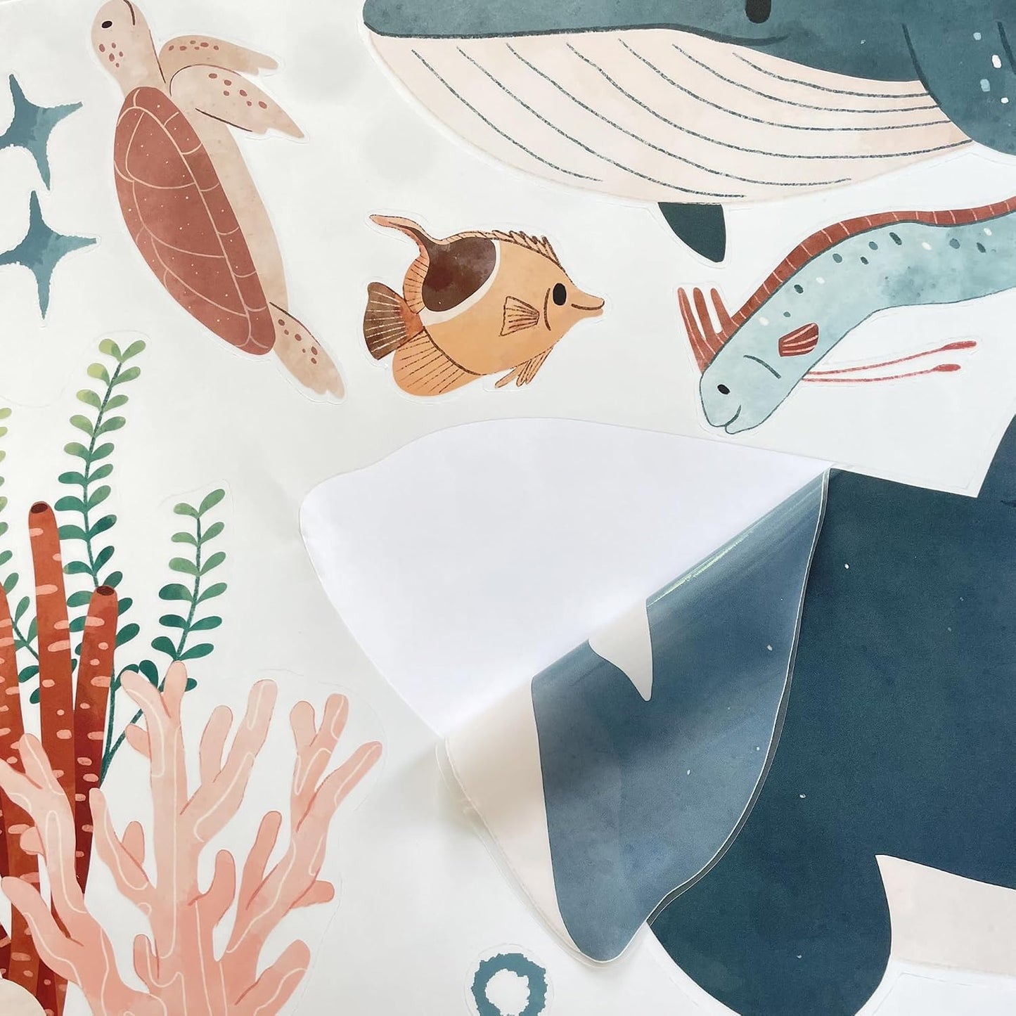 Large Ocean Wall Decals Jellyfish Whales Watercolor Peel and Stick Removable Under / Ocean Animals-b