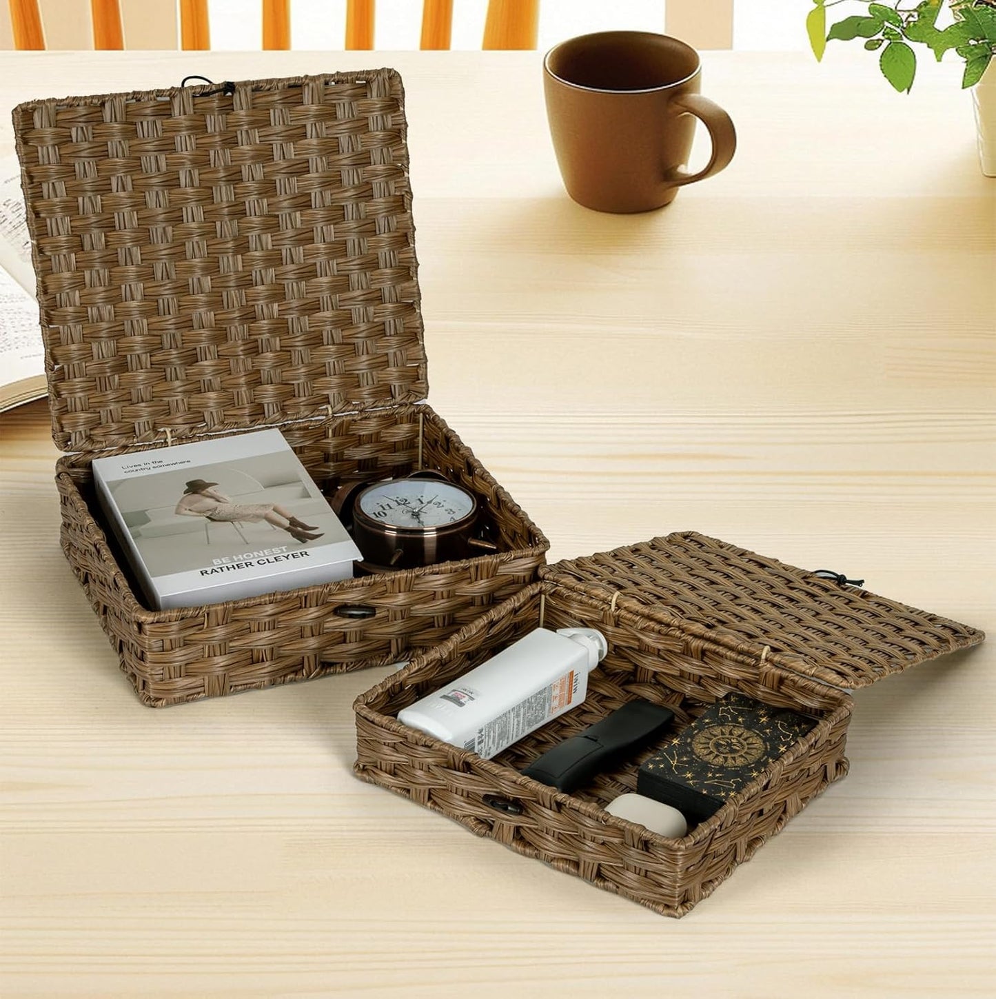 Woven Rattan Organizer Bins / Brown / Set of 2