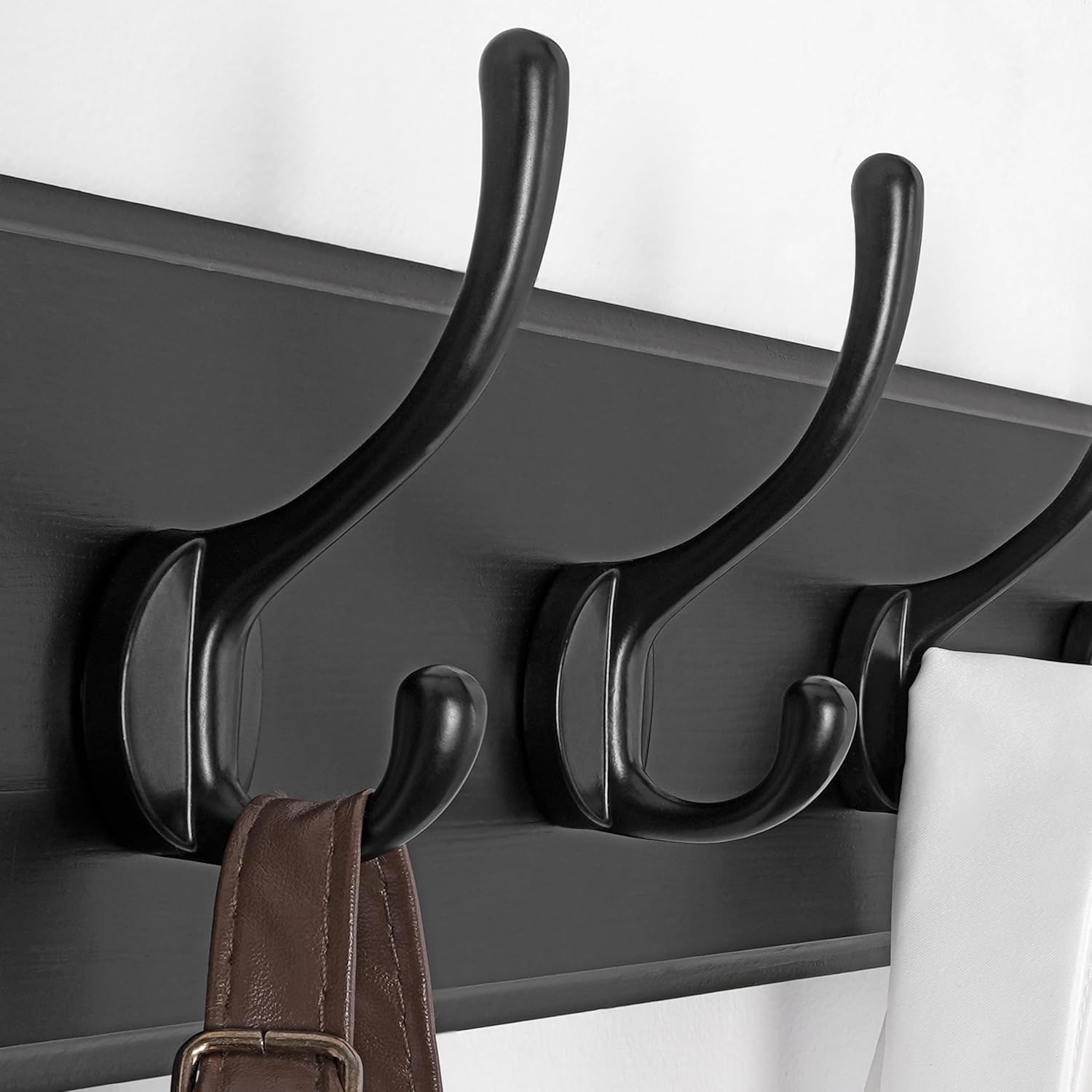 SKOLOO Rustic Wall Mounted Coat Rack, Case of 2, Pine Solid Wood Coat Hook Hanger - 5 Hooks for Hanging Clothes Robes