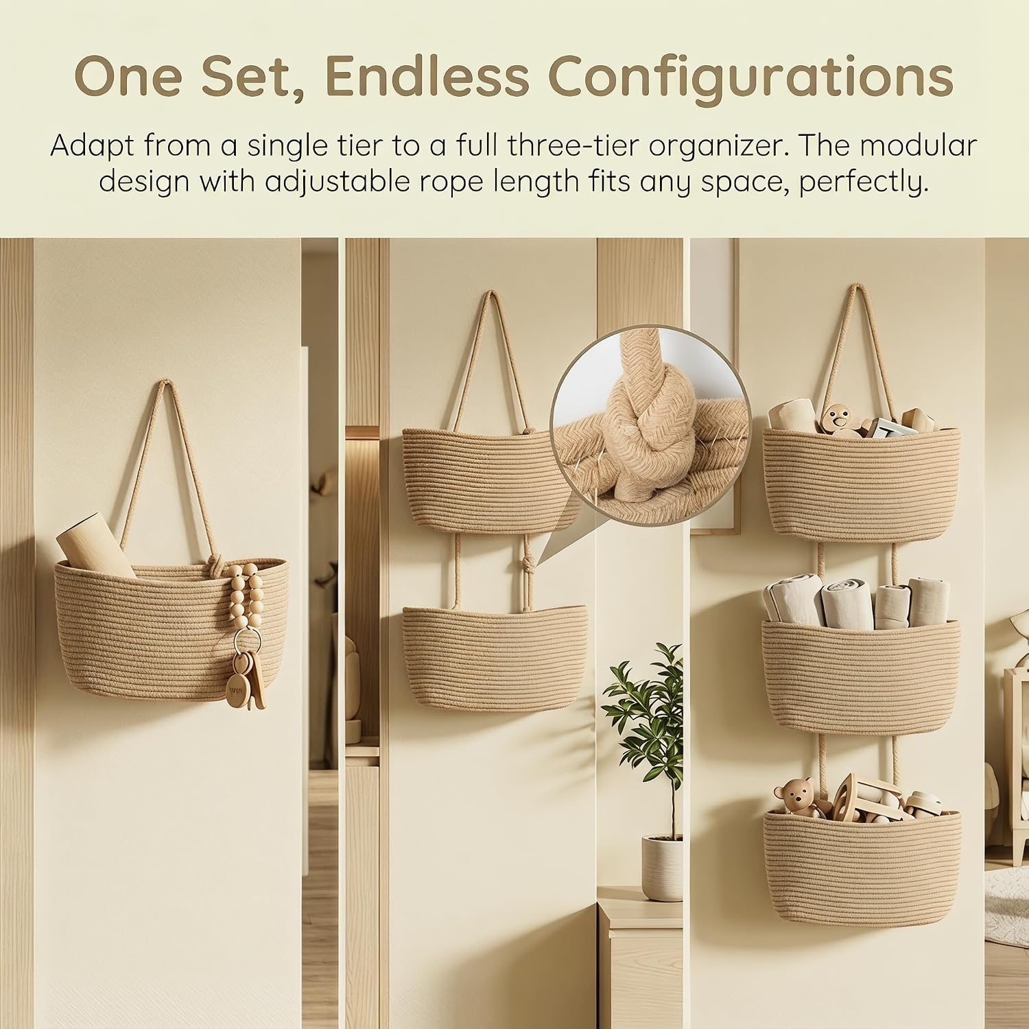 3-Tier Woven Cotton Rope Hanging Basket / Jute