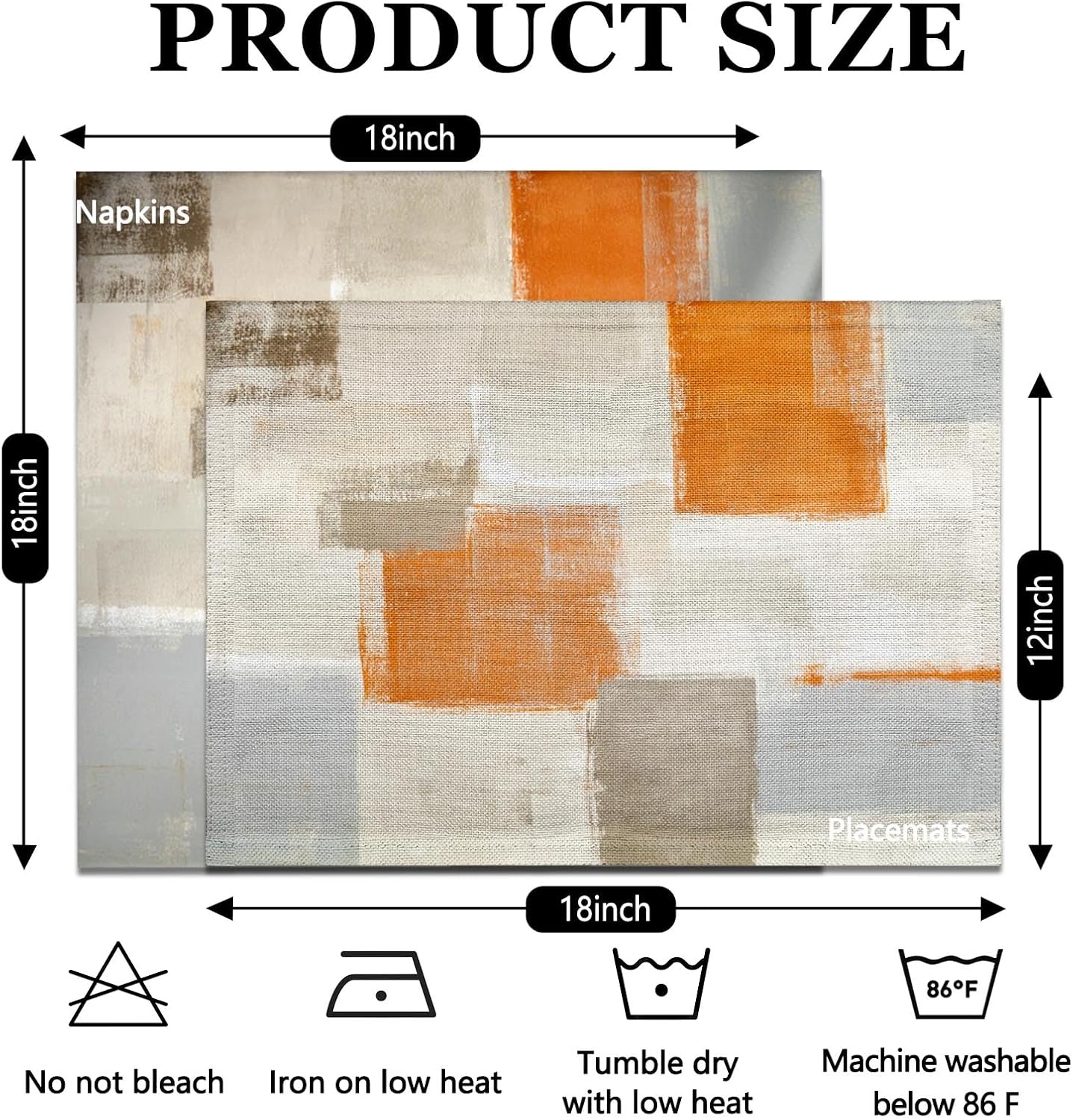 MCALK 4 Each Orange Placemats and Cloth Napkins Set of 8, Modern Abstract Art Painted Placemat for Home Kitchen Decor