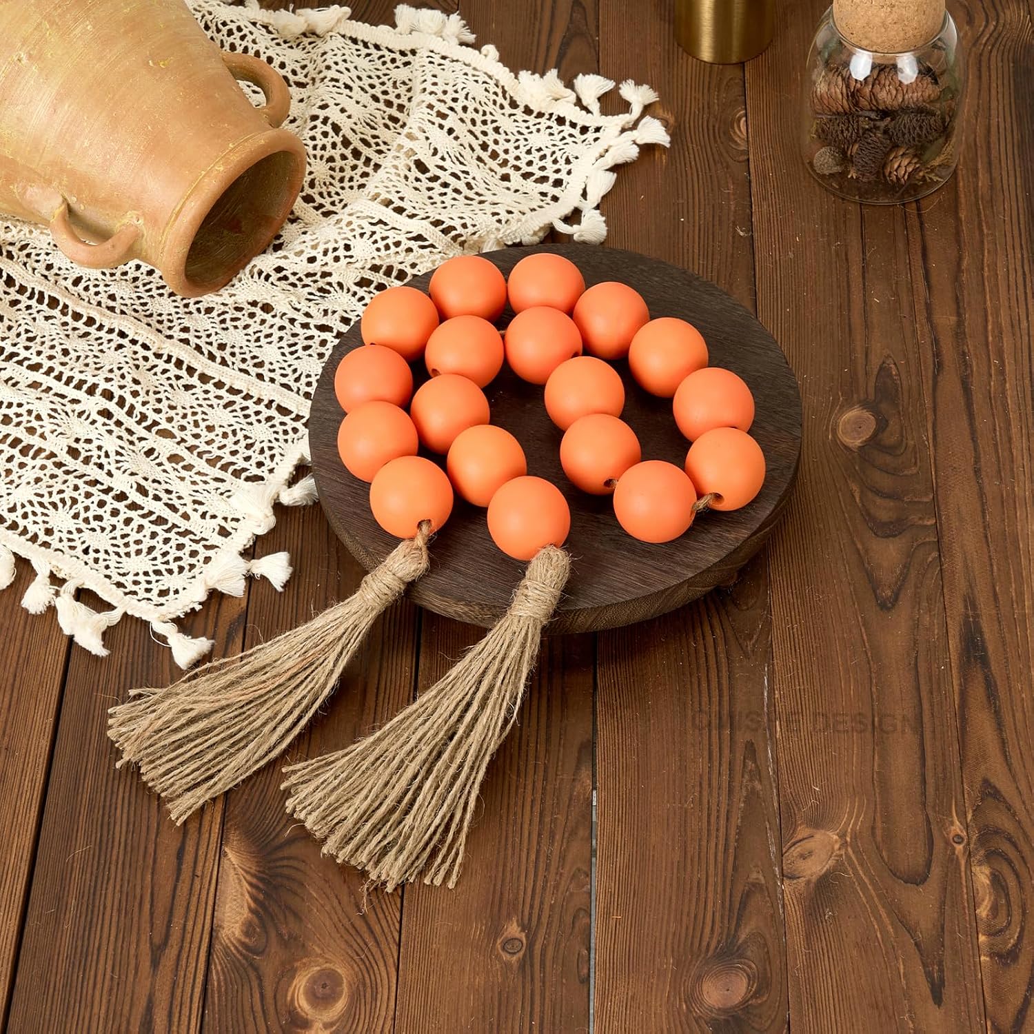 Extra Large Wood Bead Garland Orange / 8 Orange / 41 Inches