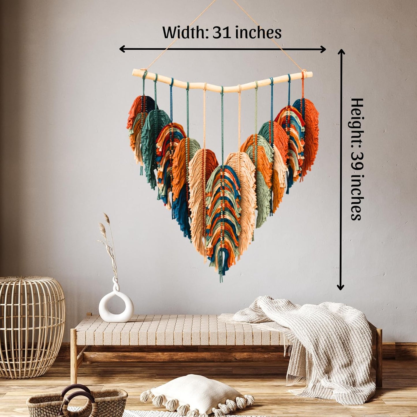 Boho Wall Decor / Orange,green, Pecock, Mustard, Begie / 31 x 39