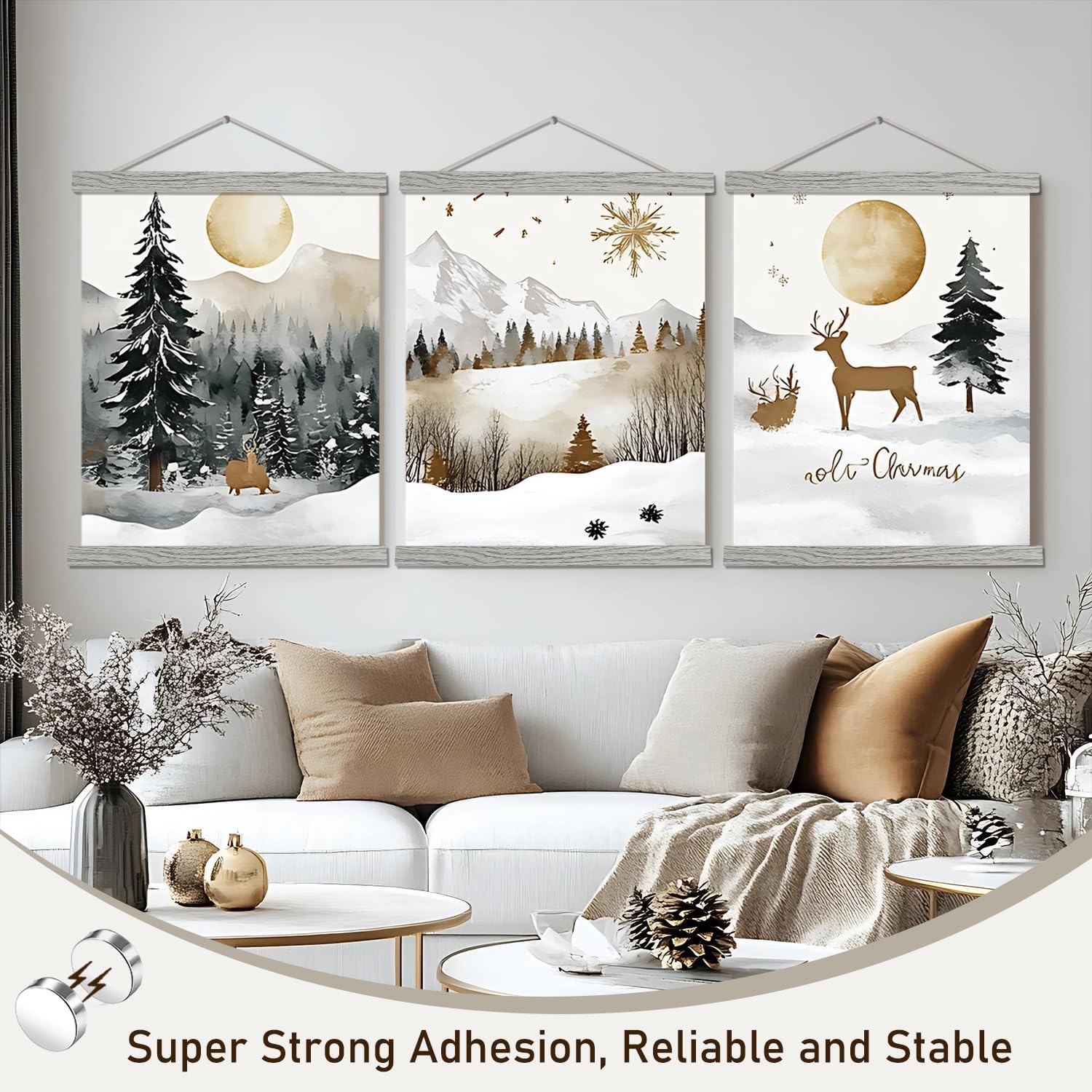 Artmag Magnetic Poster Hanger Frame,20x30 20x28 20x26 Wooden Magnet Canvas Artwork Print Light Wood Dowel Poster
