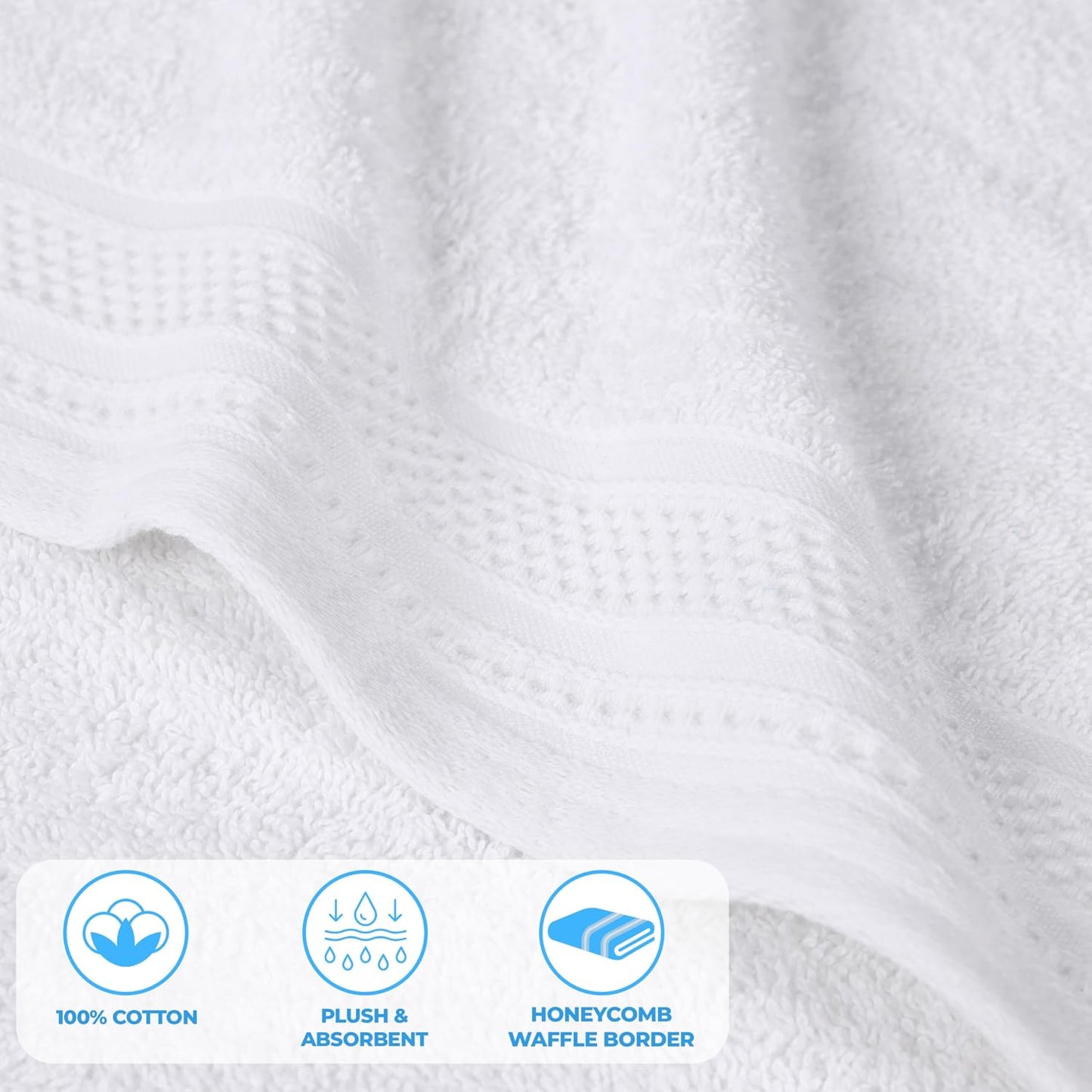 Superior Honeycomb 100% Cotton 500 GSM 12 Piece Bath Towel Set, 6 Washcloths, 4 Hand, 2 Bath Towels, Ideal for