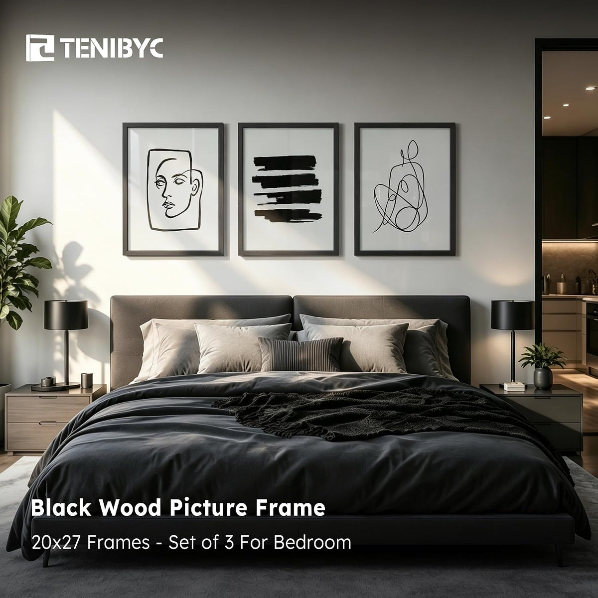 20x27 Picture Frame, Black Wood, 3 Pack, Wall Hanging for Poster | Thick Polished Plexiglass, Artwork Poster Frame Wall