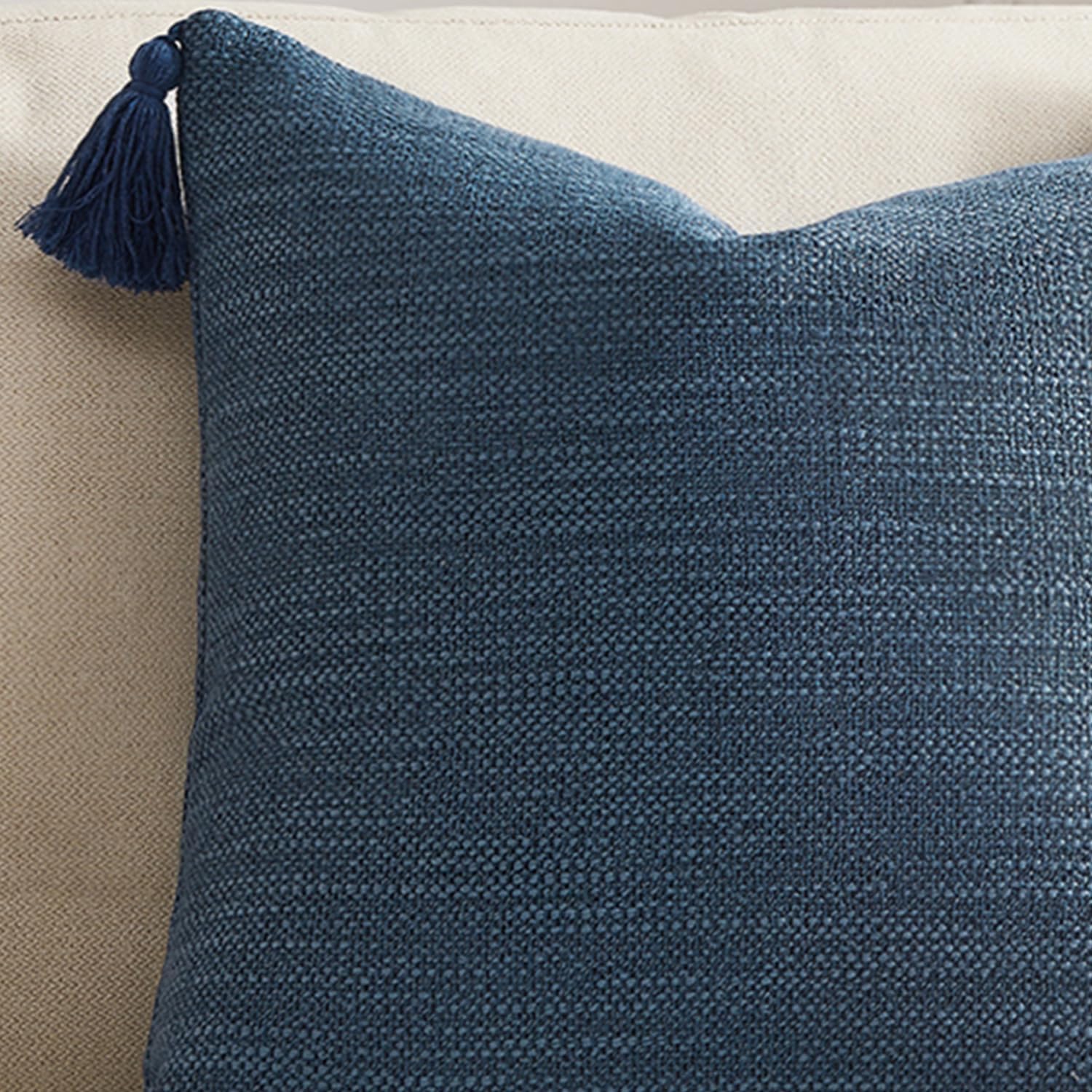 Linen Look Decorative Throw Cushion Covers / Marine Blue / 18 x 18 / Set of 2