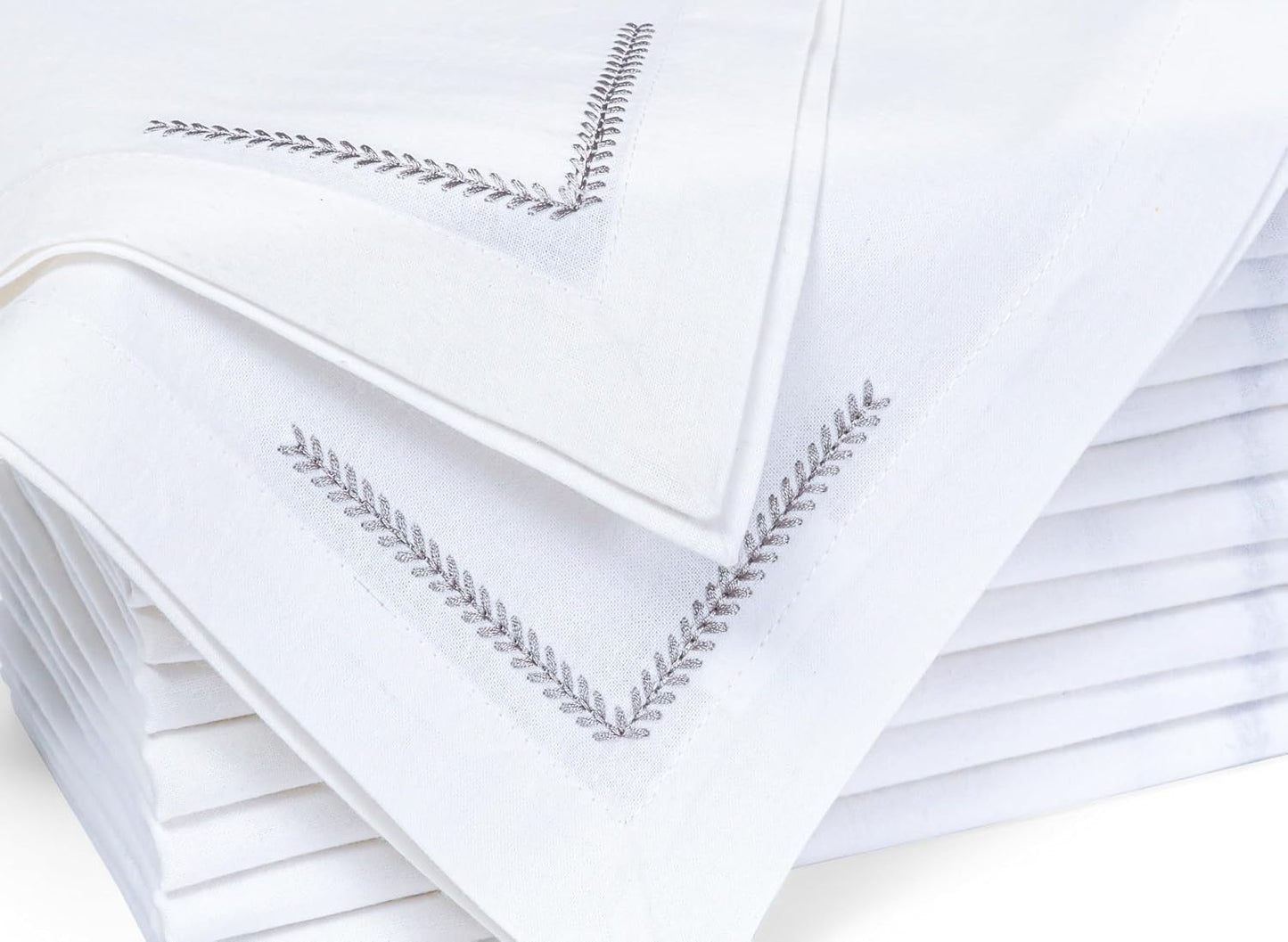Bedding Craft Cotton Cloth Dinner Napkins Set of 12 – 18x18 with Decorative Embroidery & Selvedge – Machine Washable