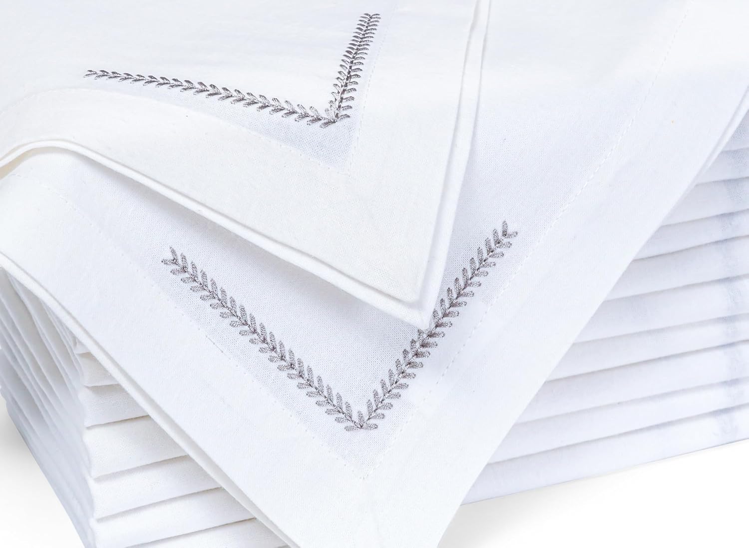 Bedding Craft Cotton Cloth Dinner Napkins Set of 12 – 18x18 with Decorative Embroidery & Selvedge – Machine Washable