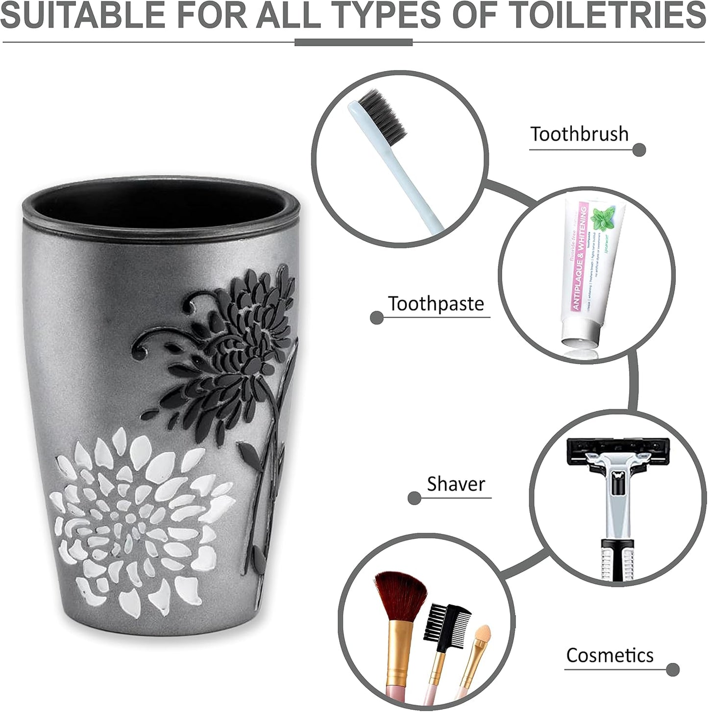 Zahari Home 4pc Erica Bathroom Accessories Sets Modern Classic Soap Dispenser, Tumbler, Tooth Brush Holder and Soap