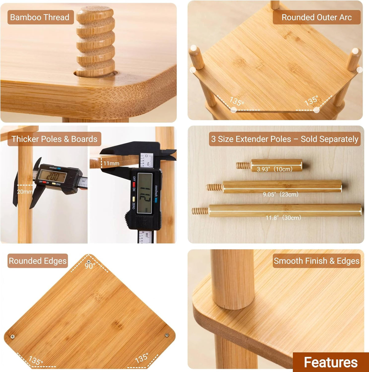 3-Tier Bamboo Corner Shelf,Kitchen Countertop Organizer,Corner Countertop Organizer Shelf, Coffee Bar Organizer,Coffee