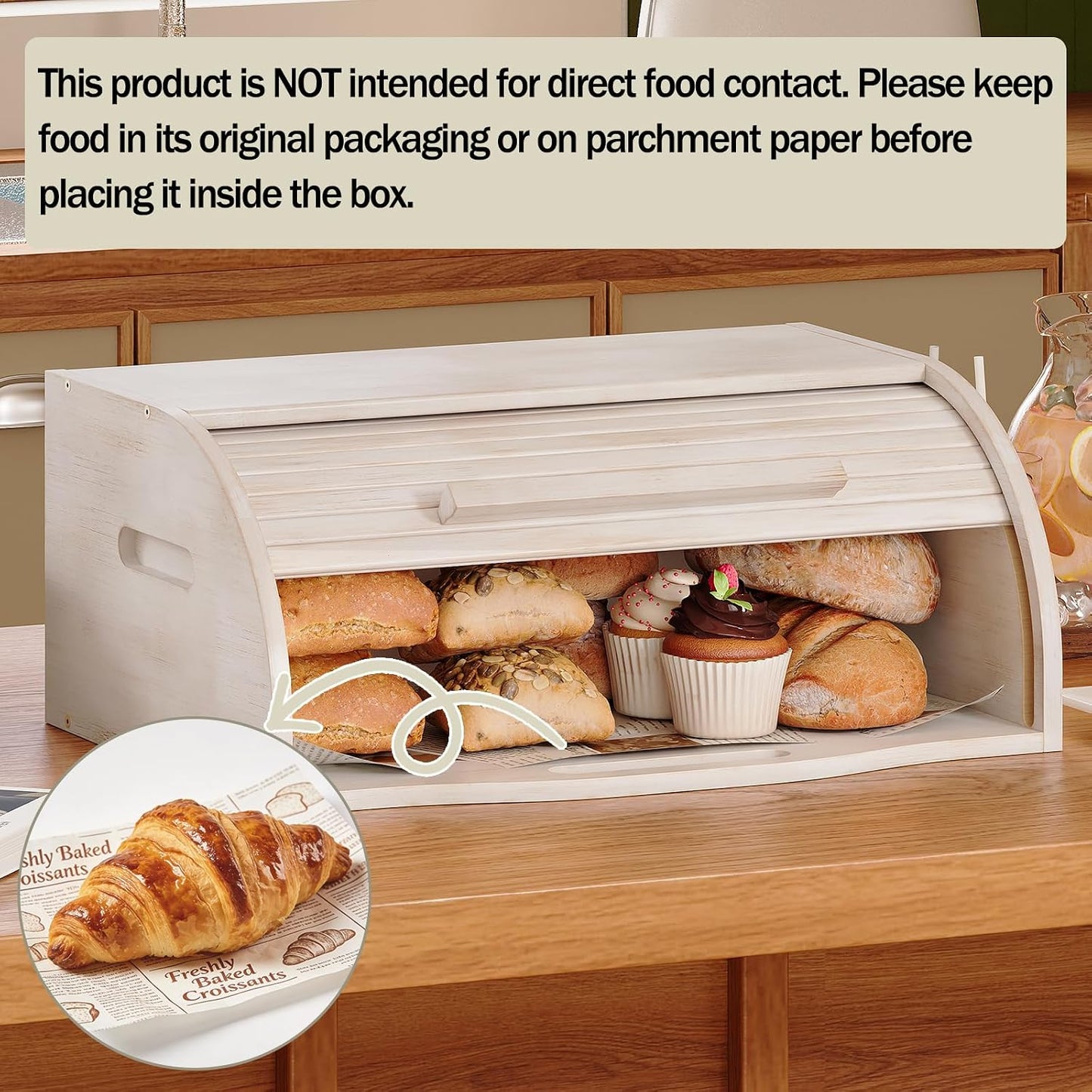 Trironsun Bamboo Roll Top Bread Box for Kitchen Countertop Large Capacity Bread Storage Bin Wooden Bread Storage