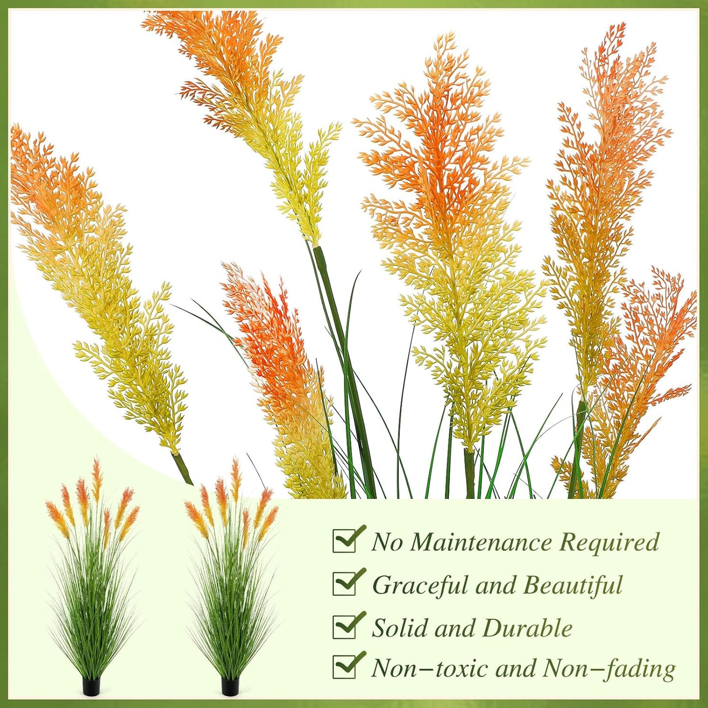 Tall Artificial Grass Plant Outdoor Faux Pampas Grass Potted Ornamental Plant UV / 5 Ft / Set of 2
