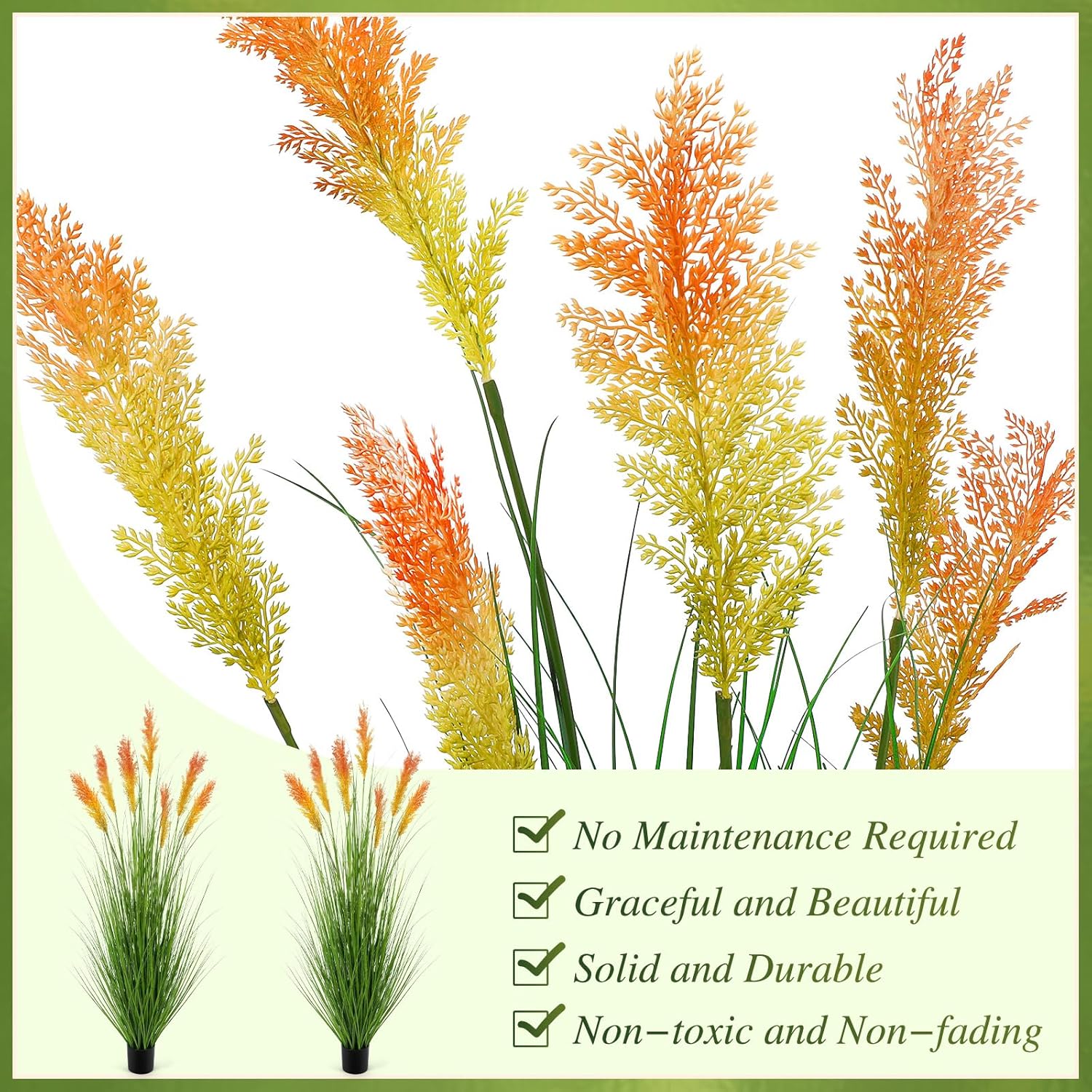 Tall Artificial Grass Plant Outdoor Faux Pampas Grass Potted Ornamental Plant UV / 5 Ft / Set of 2