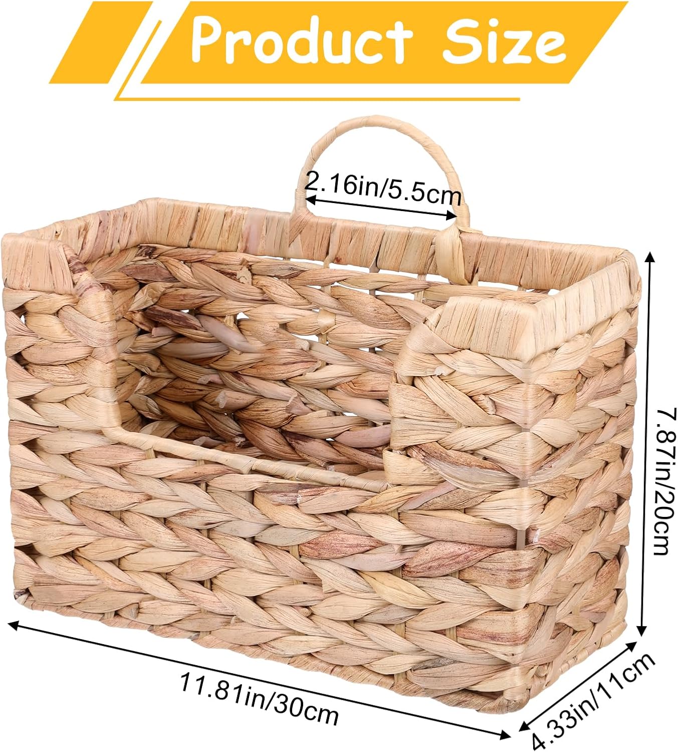 Woven Hanging Magazine Holder Water Hyacinth Magazine Basket Wall Mounted Woven Mail Organizer