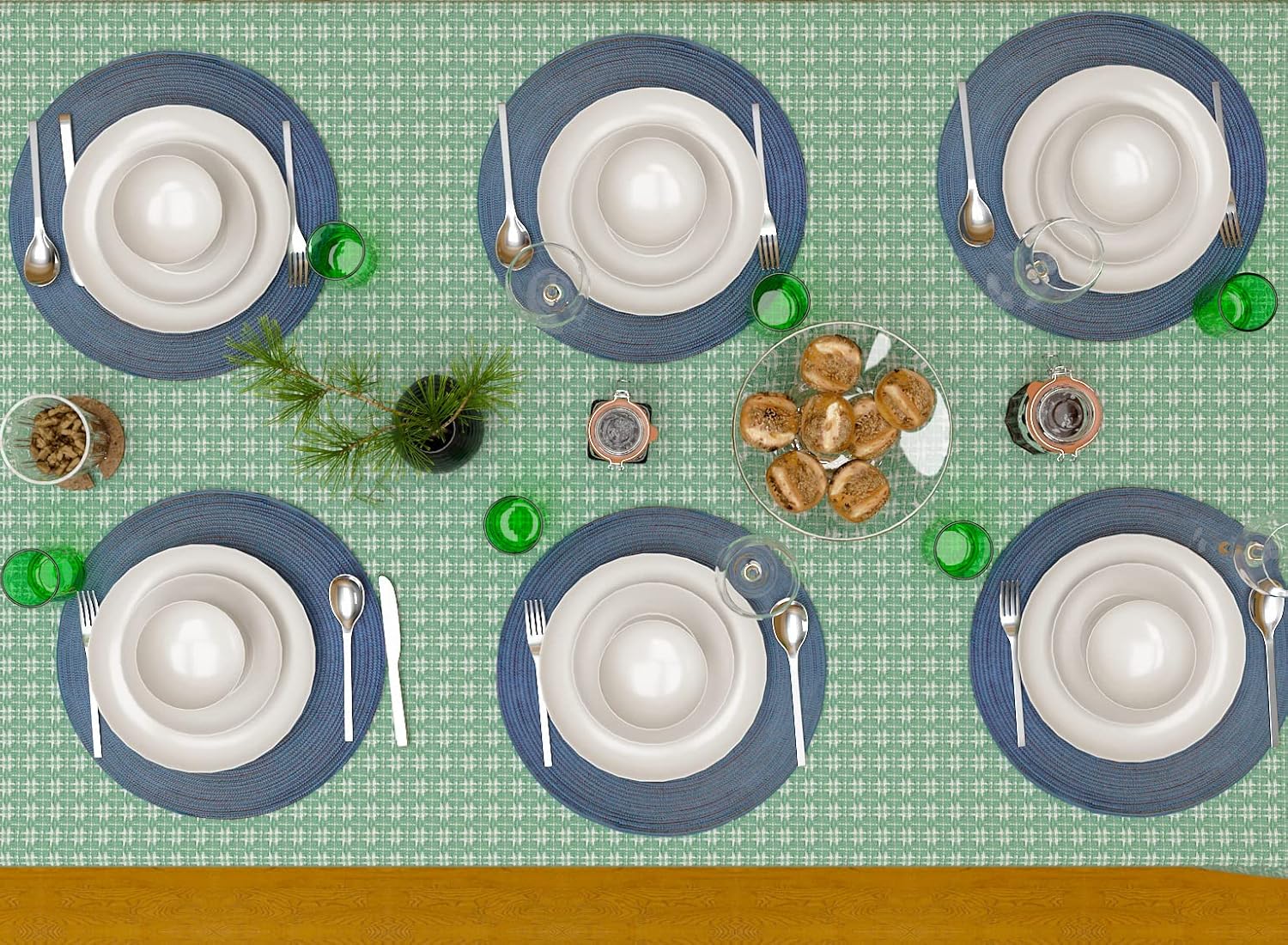 Table Cloth, Sage/White Woven Fringed, 100% Cotton Table Cover, Size 60x102 Inch, Suitable for Formal Dining, Everyday