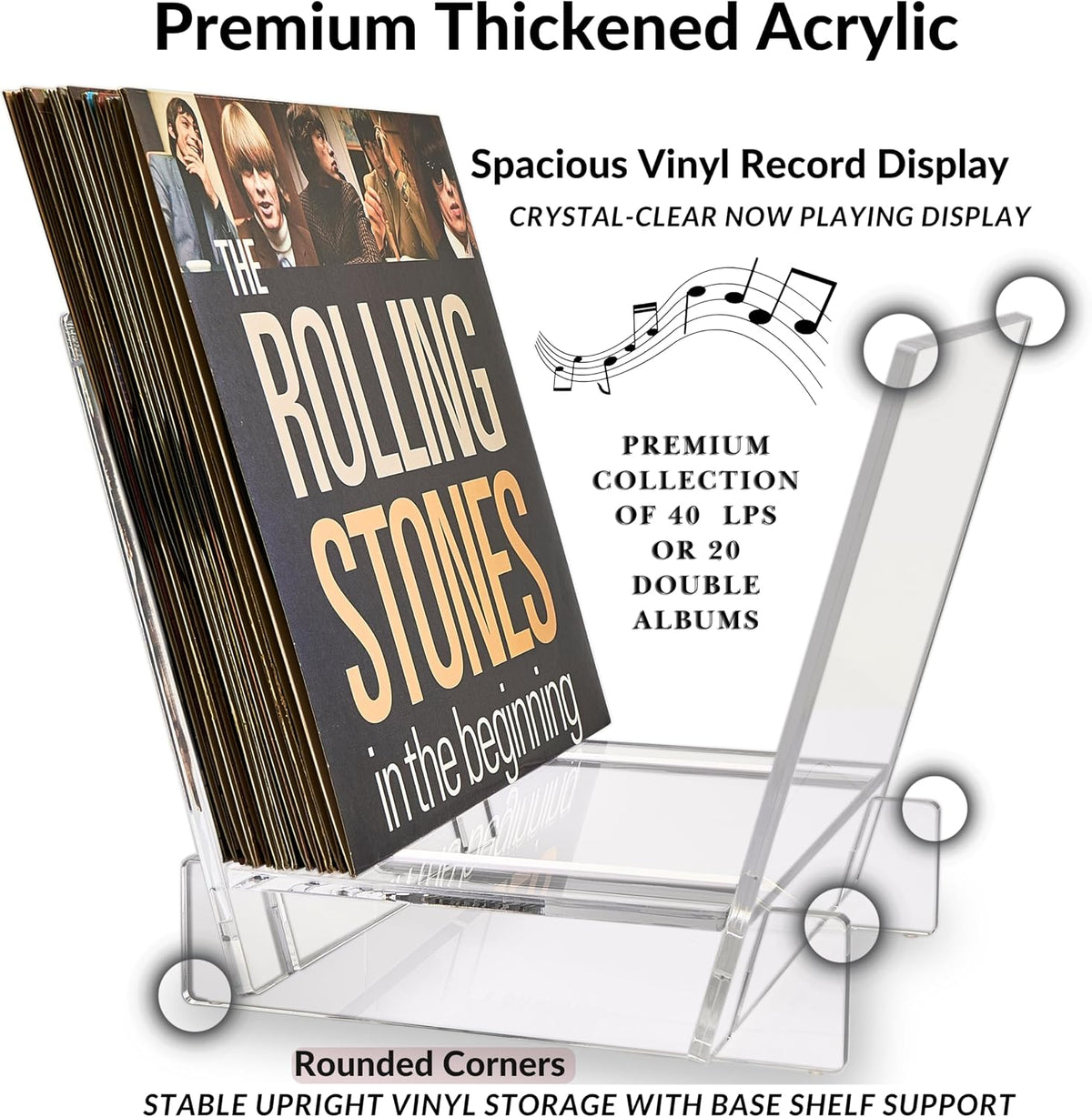 Honygebia Acrylic Vinyl Record Holder, Storing Collection of 40 Premium LPs | V-Shaped Vinyl Record Racks, Fully