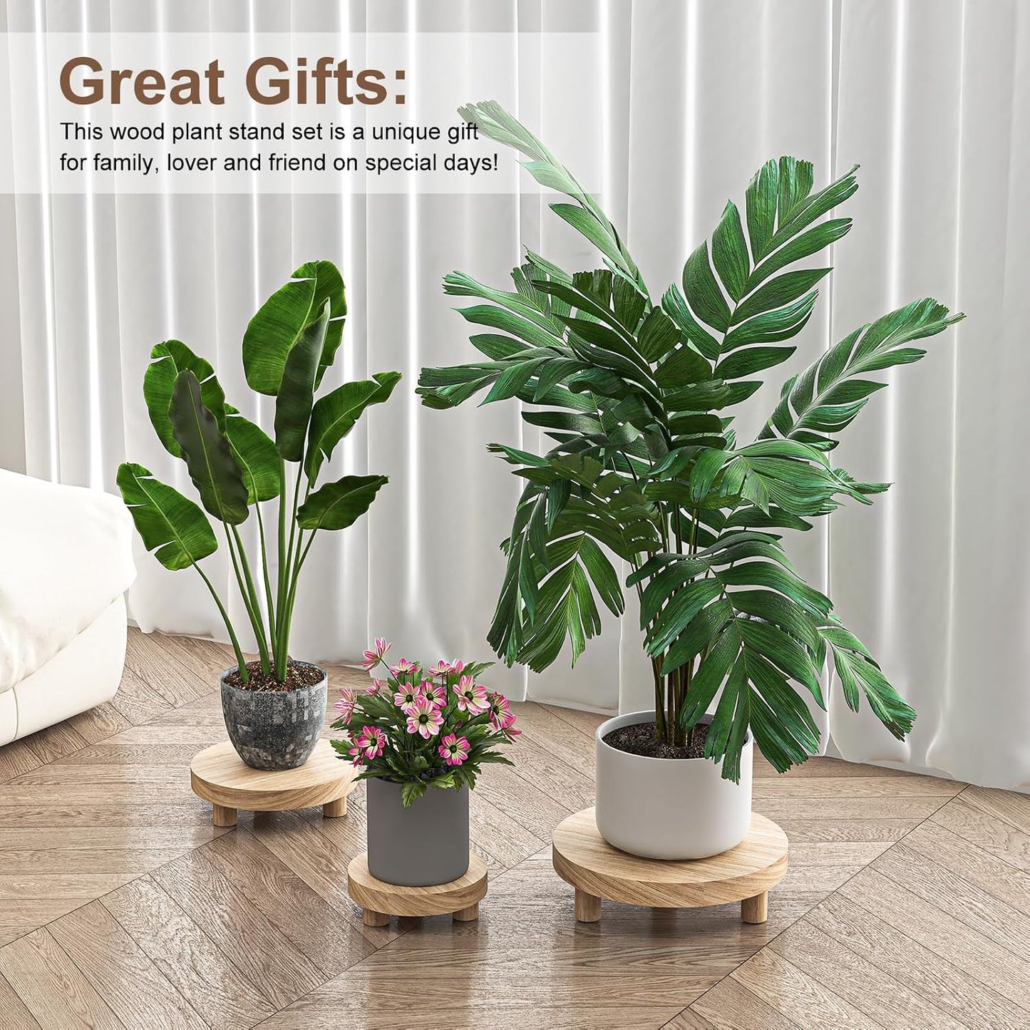 Wood Plant Stand Indoor Outdoor, 12/10/8/6" Round Wood Riser for Decor, Wooden Stool Display Stand Flower Pot Holder