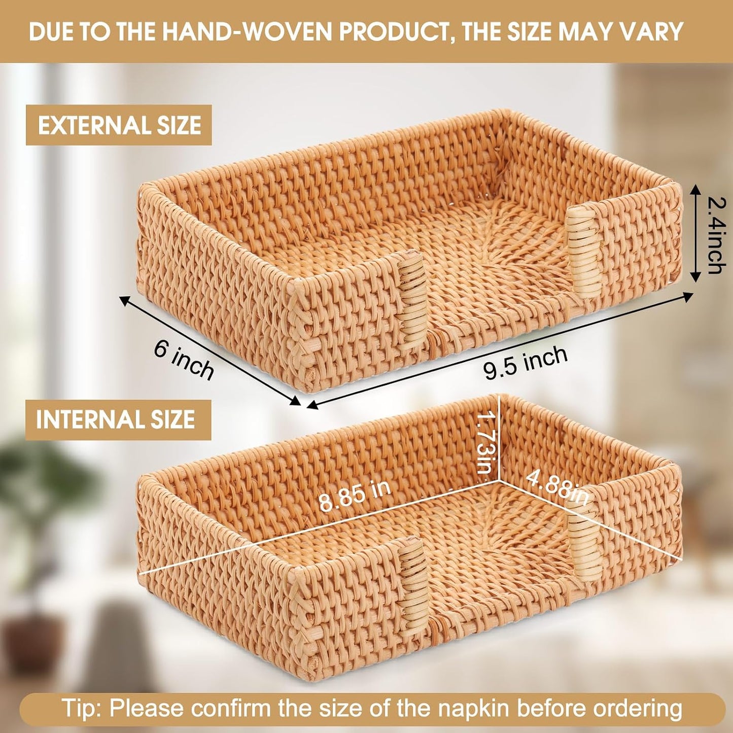 9. . 4" Wicker Napkin Tray / 5 x 6 x 2 / Set of 2