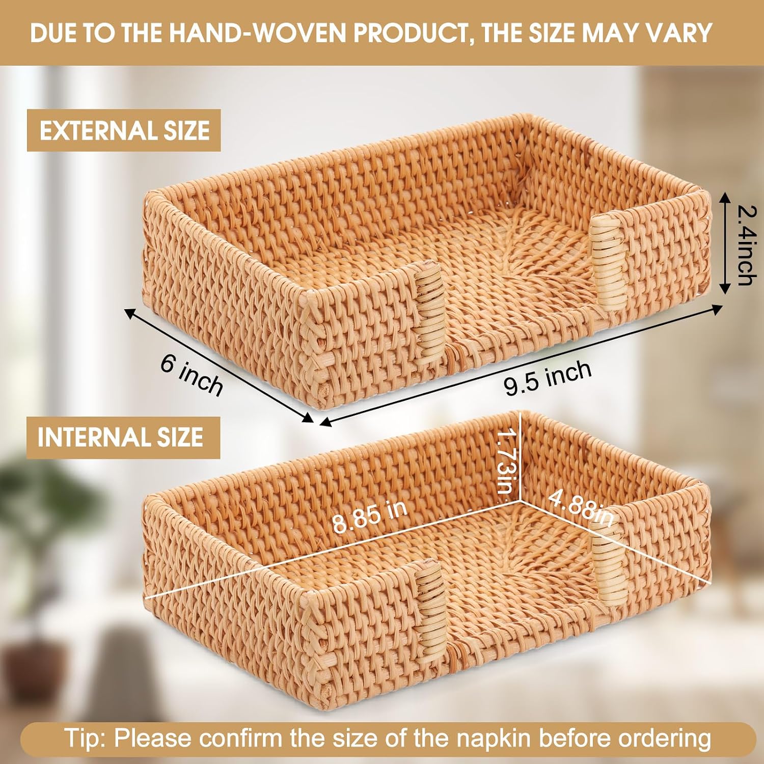 9. . 4" Wicker Napkin Tray / 5 x 6 x 2 / Set of 2