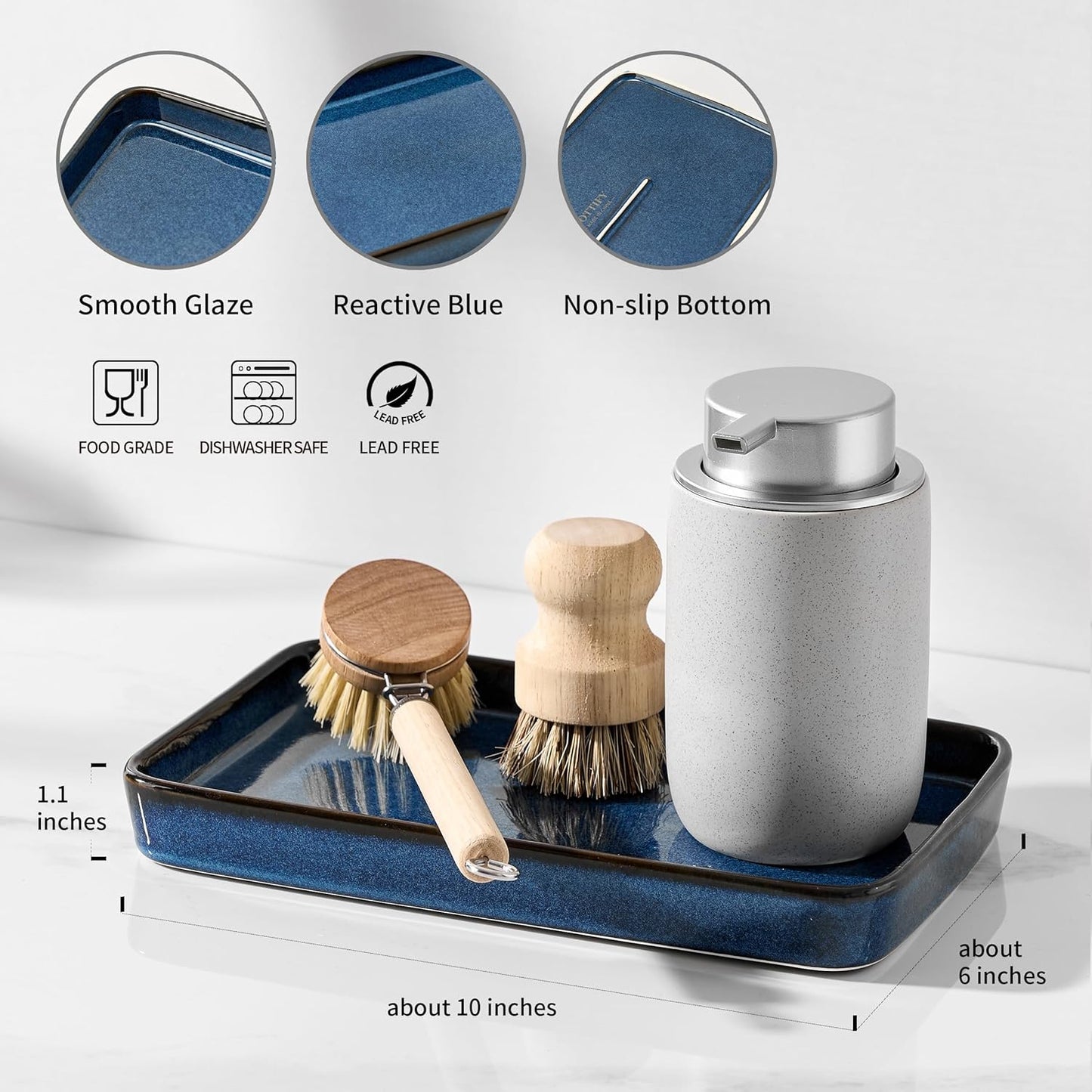 Bathroom Vanity Tray for Countertop- Ceramic Decorative / Kiln-transformed Blue-1 Pc / 10 x 6 x 1