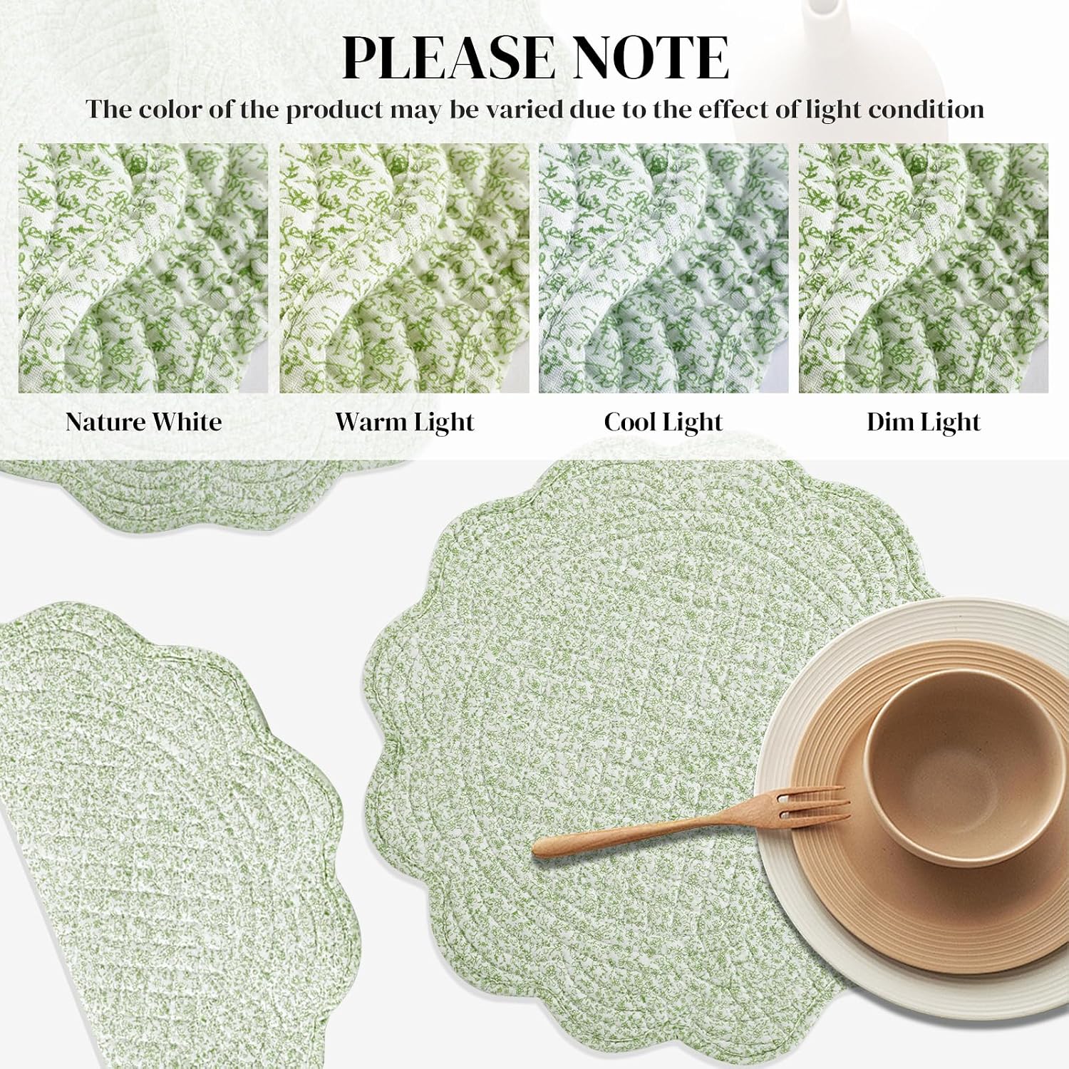 HOMBYS Quilted Placemats Set of 4 Washable Round Placemats for Kitchen Table-100% Cotton Fabric Round Table Mats