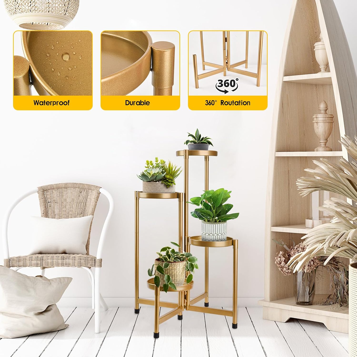 4 Tier Plant Stand Indoor Outdoor, 31 Inch Tall Metal Plant Shelf Waterproof, Plant Holder with Folding Design For