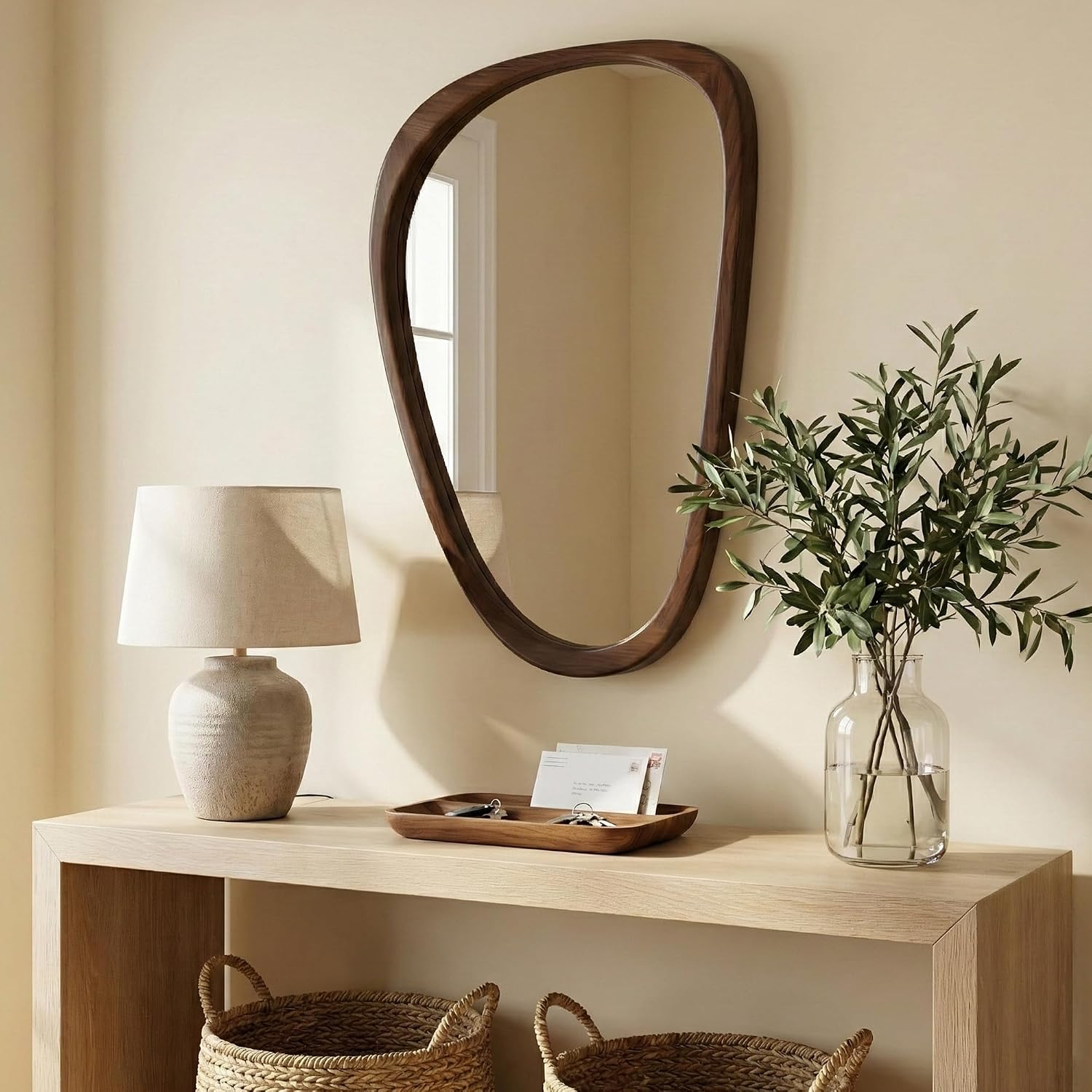 Solid Wood " Irregular Asymmetrical Wall Mirror / Dark Walnut / 30"L x 20"W / 30 x 20