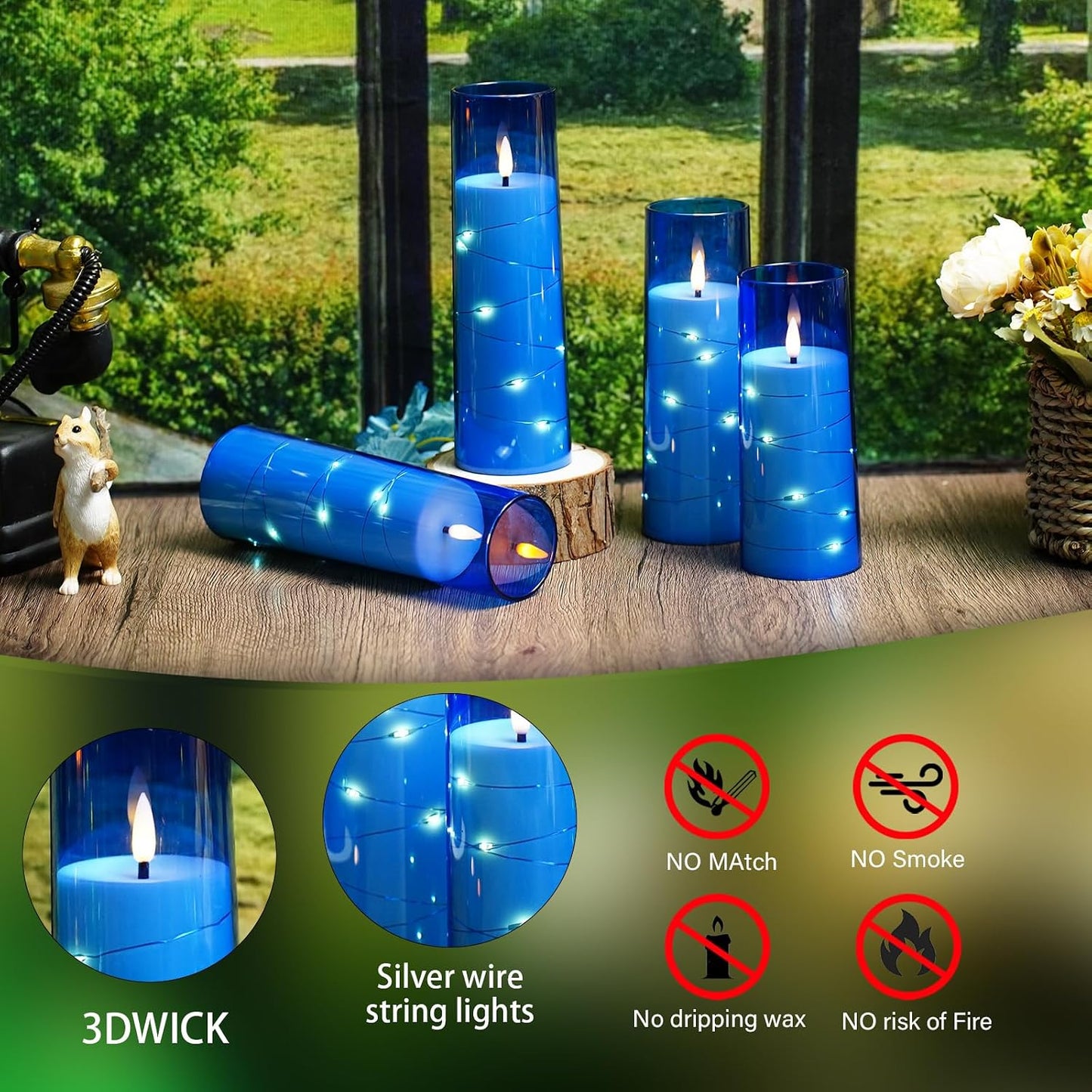 Flameless Candles,with Embedded Star String, Battery Operated Candles Flickering LED Pillar Candles with Remote Control