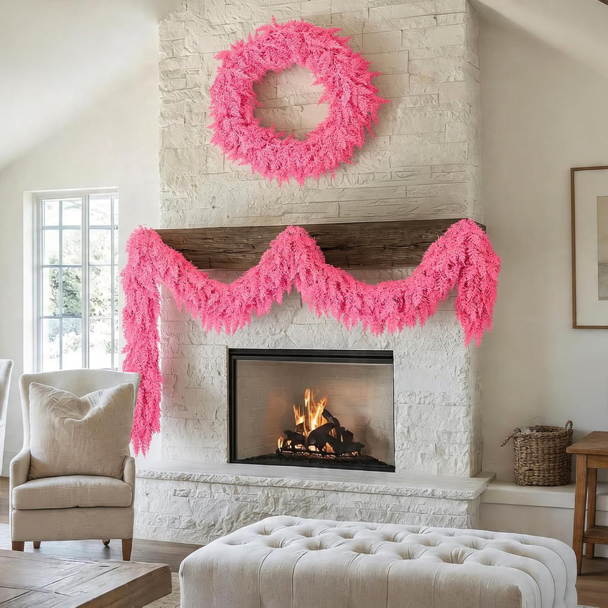9Ft Christmas Cedar Garland,Pink Real Touch Soft Christmas Decorations | Realistic Thick Full Lush Artificial Garland