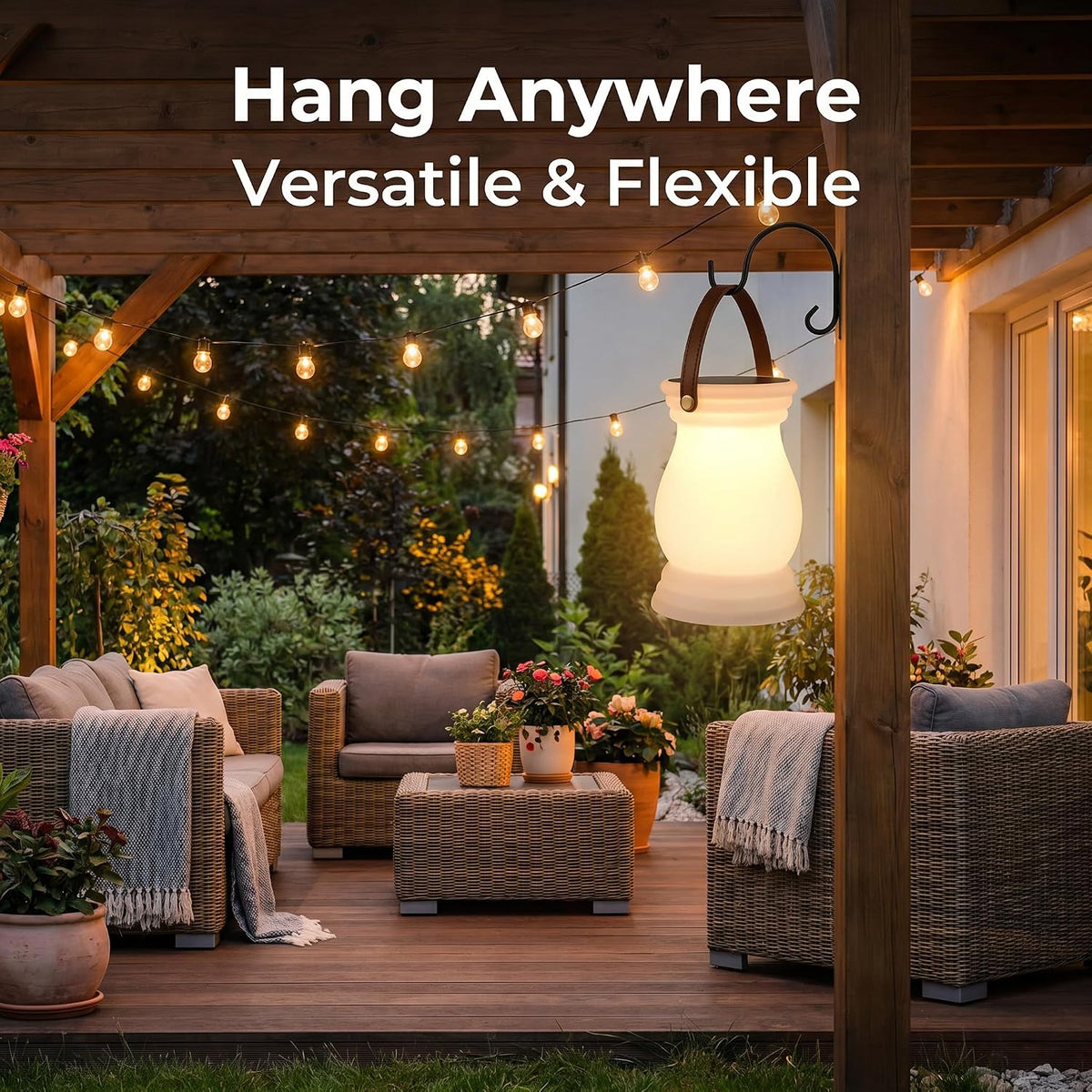 Outdoor Solar Table Lamp, Shower Mood Lamp, 2700K & Flame (2Pack) | Original Lantern Design, Cordless Portable