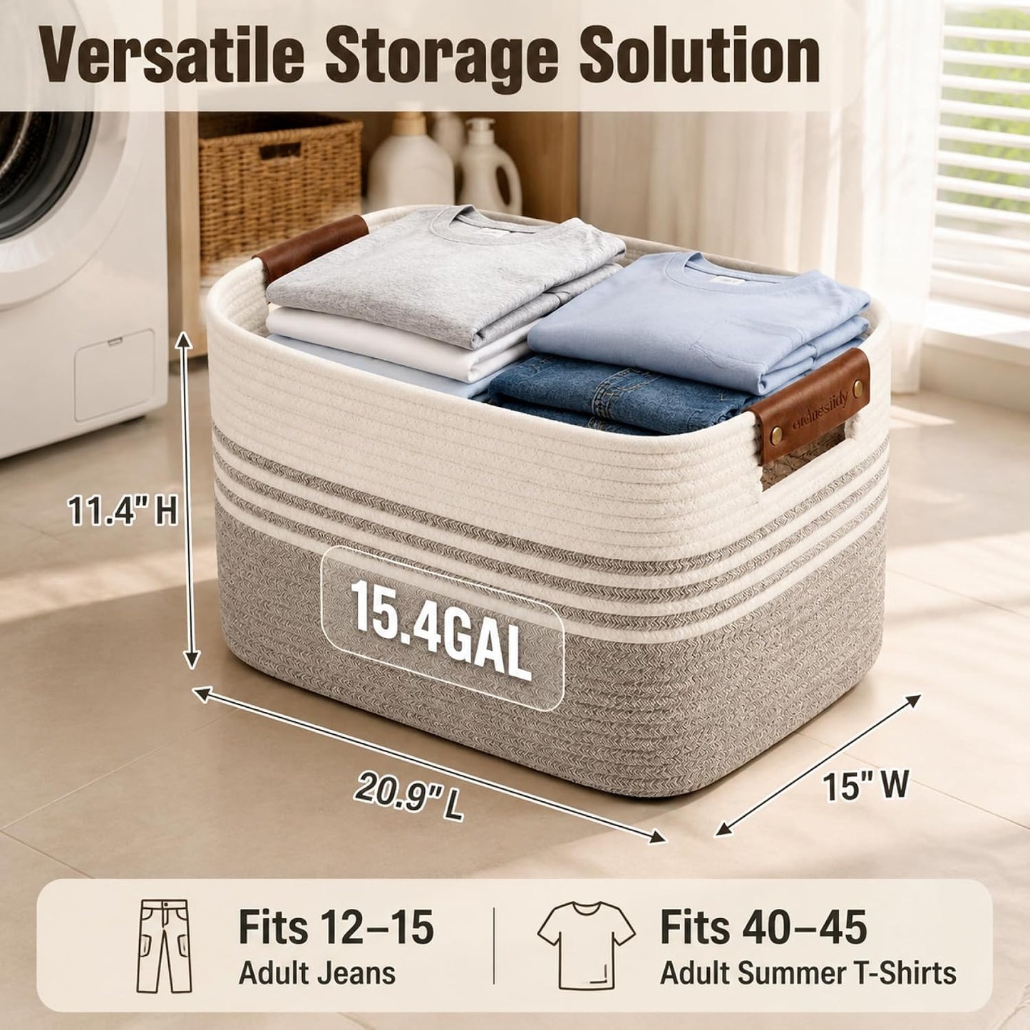 Collapsible Woven Storage Baskets / Whitebrown / 15.4GAL