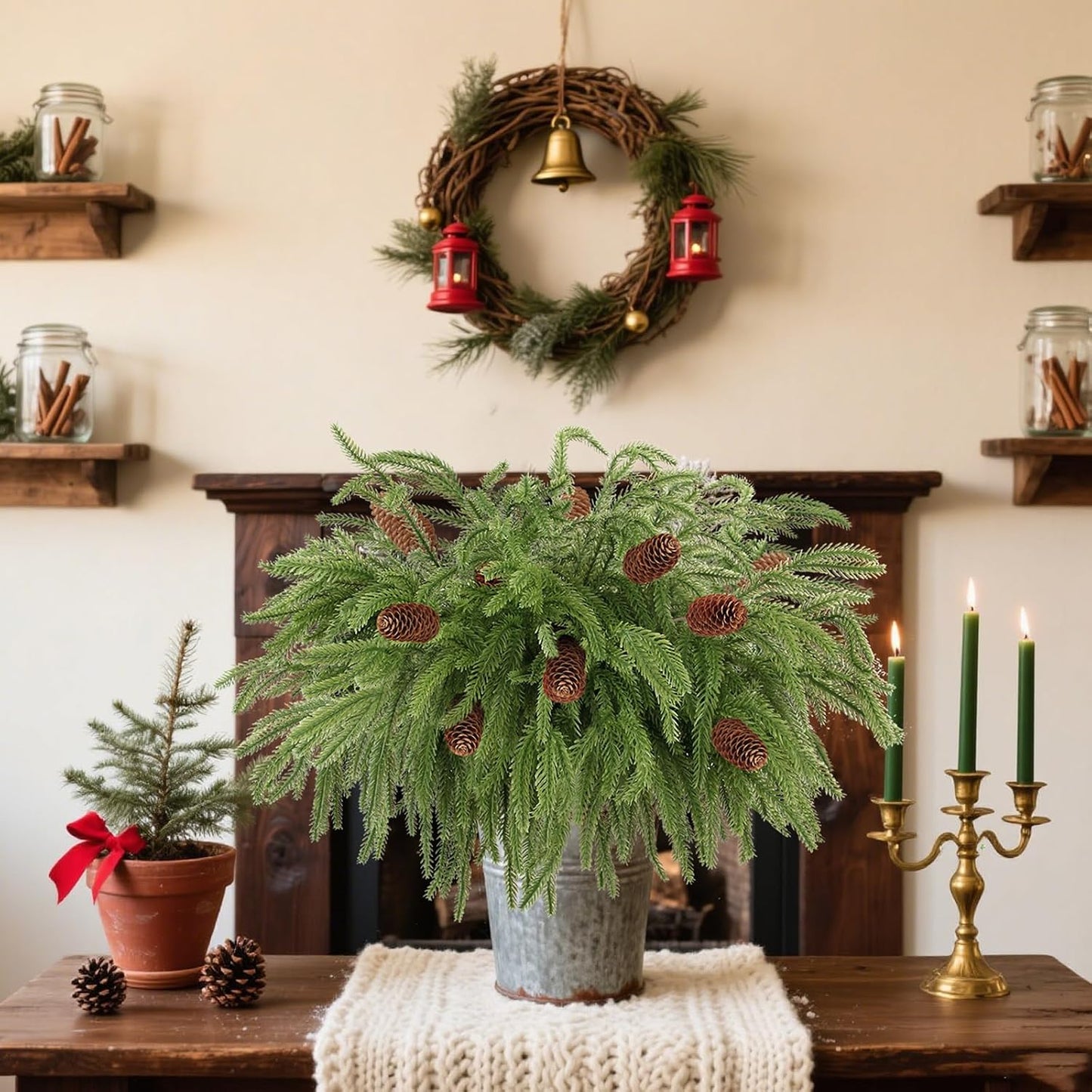 Christmas Norfolk Pine Branches / Pinecone Pick / Set of 18