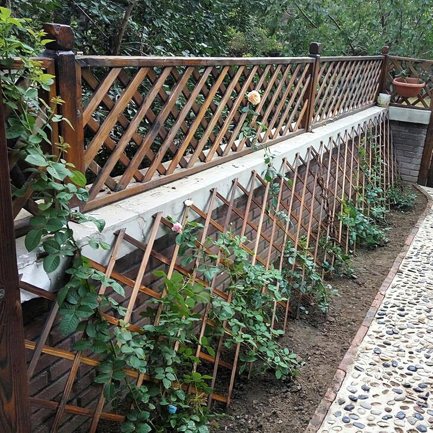 Expandable Garden Trellis, 38" x 89" Large Wooden Lattice Fence Wall Panel Lattice Trellis for Climbing Plants Outdoor
