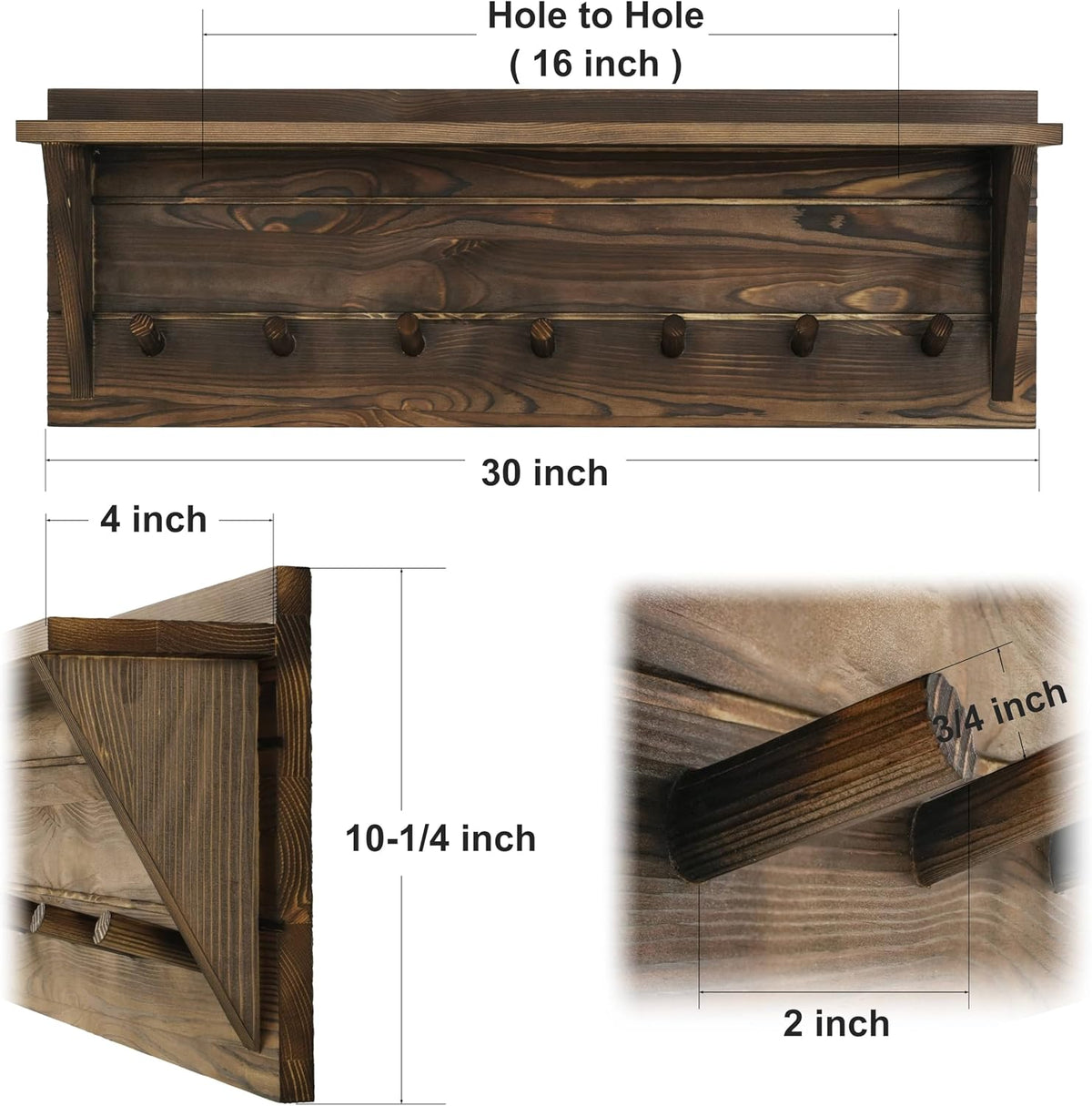 WEBI Coat Rack Wall Mount with Shelf,30" Long Entryway Wall Shelf with Hooks Underneath,7 Peg Hooks for Hanging