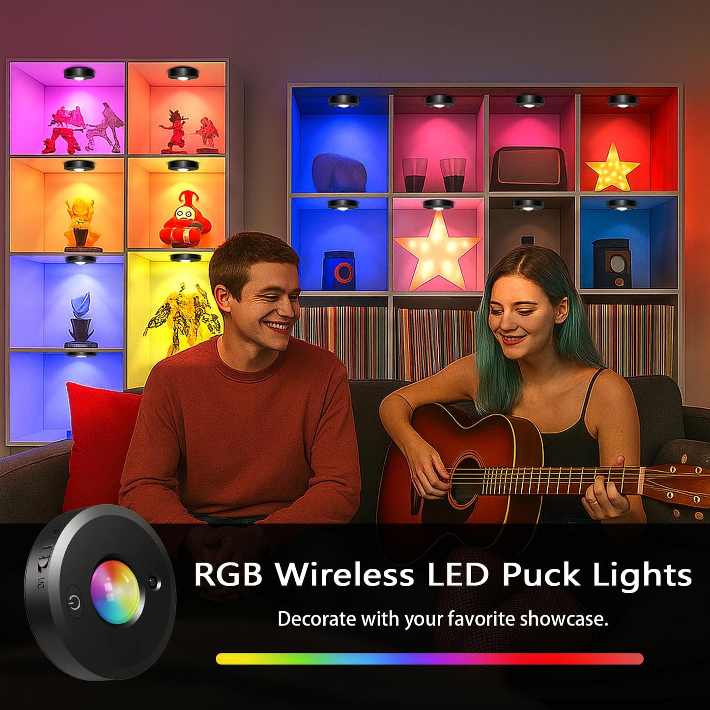 3 Pack Rechargeable Puck Lights with Remote, Dimmable, 3 Color Temps | 9 RGB Colors & 2 Dynamic Modes, 1000mAh Battery