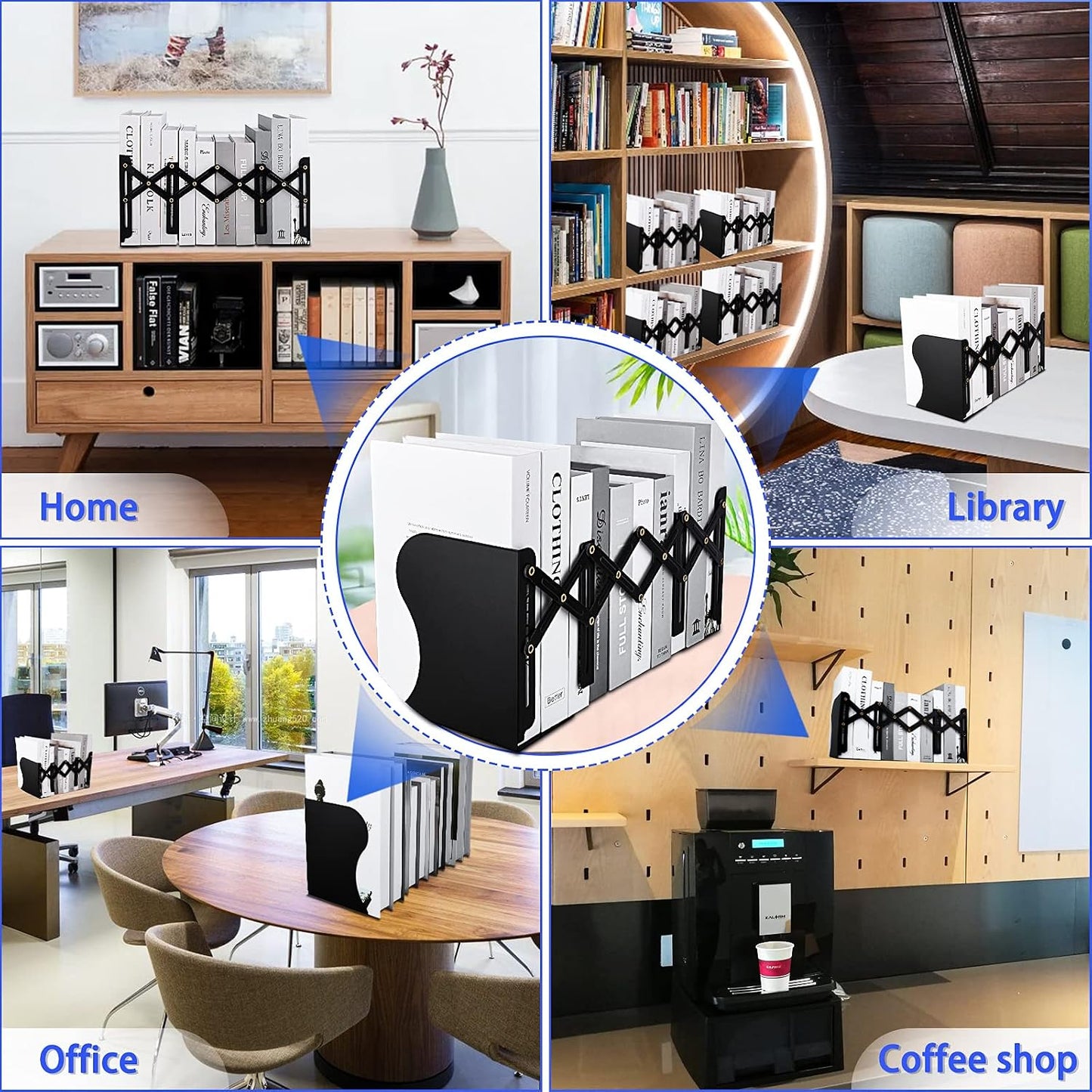 Metal Adjustable Book Ends Decorative Bookends / Black