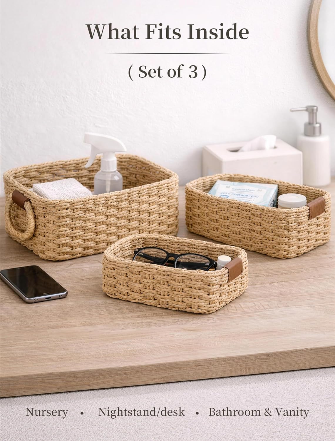 Mini wicker Basket / Brown / Set of 3