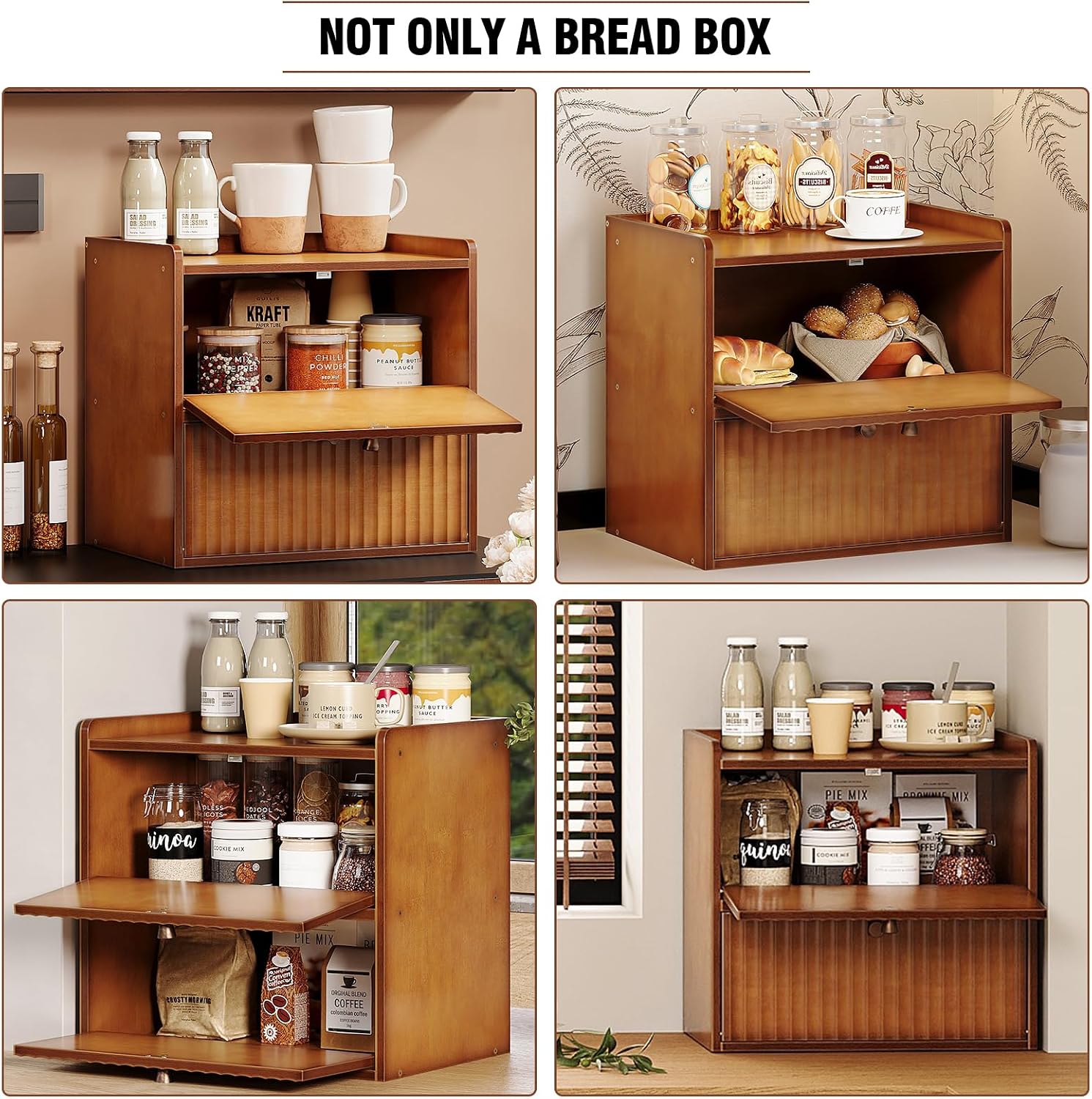 Trironsun Rustic Bread Box for Kitchen Countertop Bamboo Bread Storage Container Bin Double Layer BreadBox Farmhouse